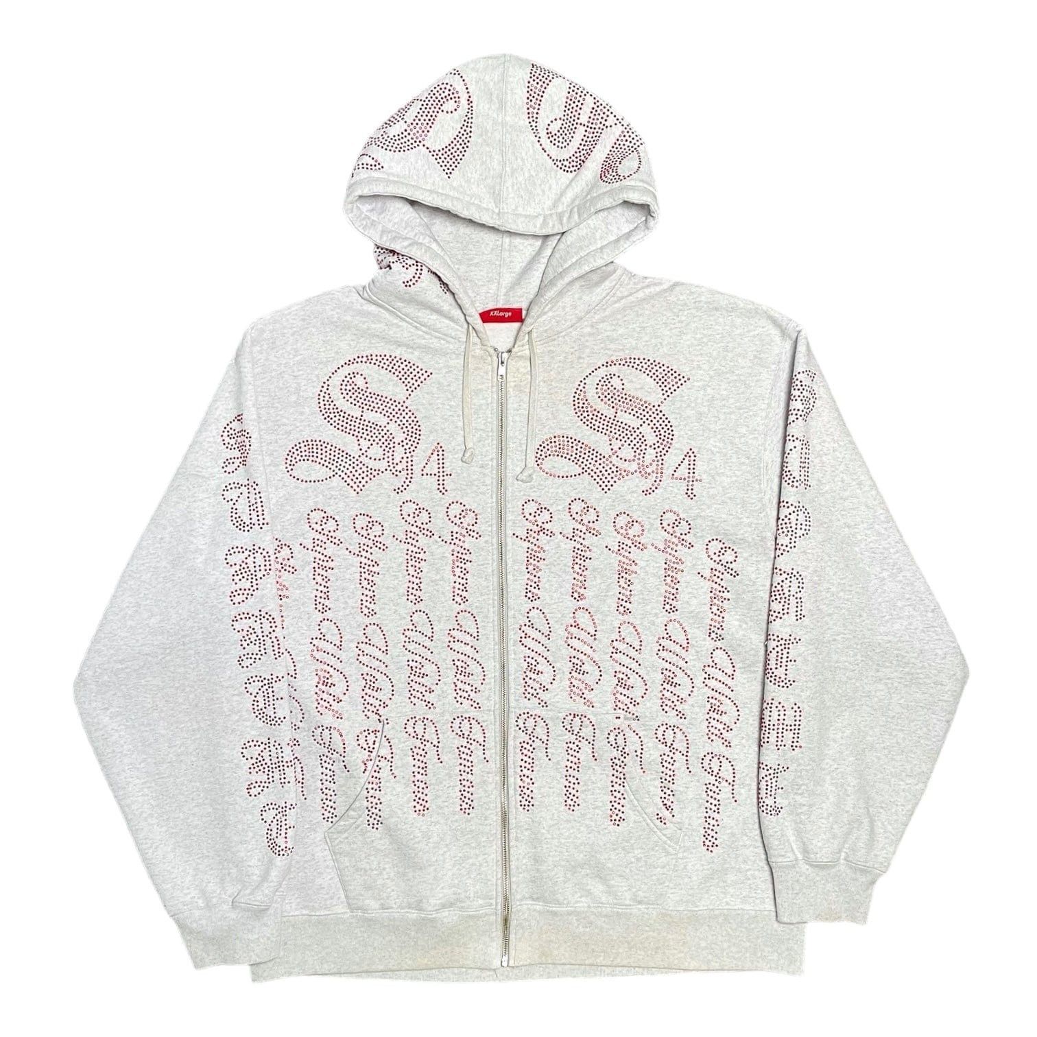 image of Supreme Rhinestone Zip Up Hooded Sweatshirt Ash Grey, Men's (Size 2XL)