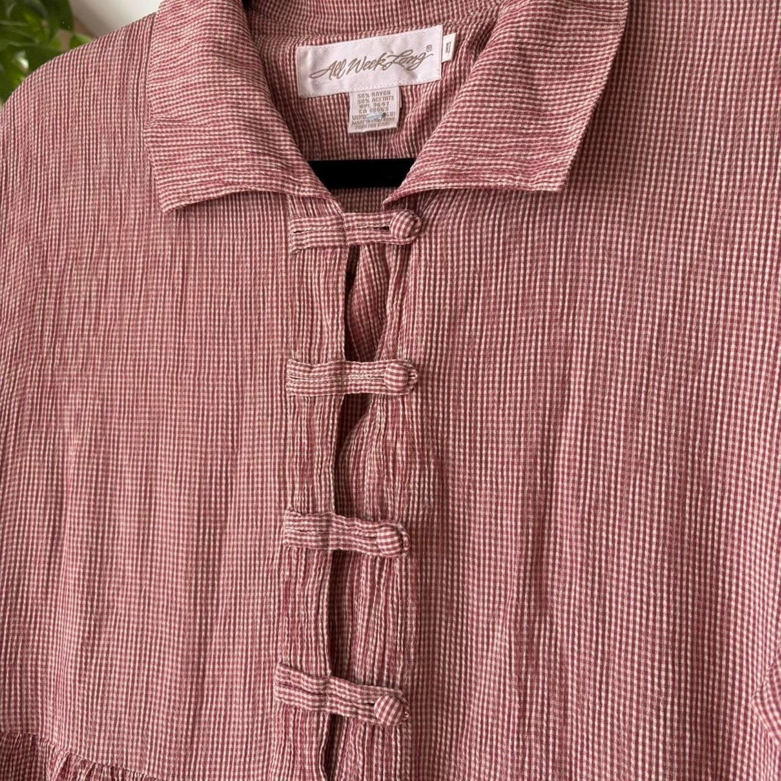 Vintage Vintage All Week Long Salmon Gingham Maxi Dress 10 Cottage Size L / US 10 / IT 46 - 5 Thumbnail