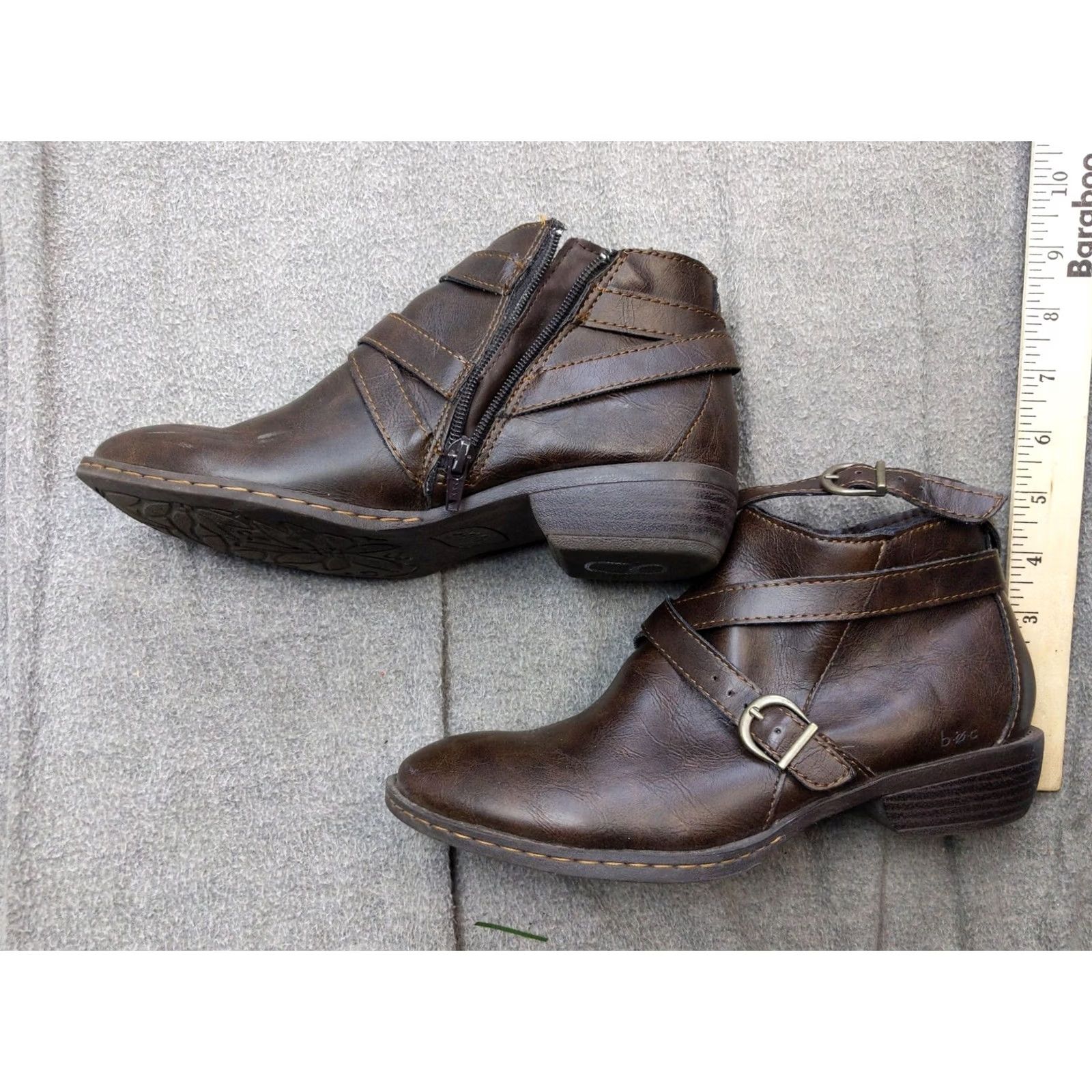 Vintage b.o.c Boots Womens Size 7 37 Brown Synthetic Ankle Zip Buckle Block Heel Booties Size US 7 / IT 37 - 2 Thumbnail