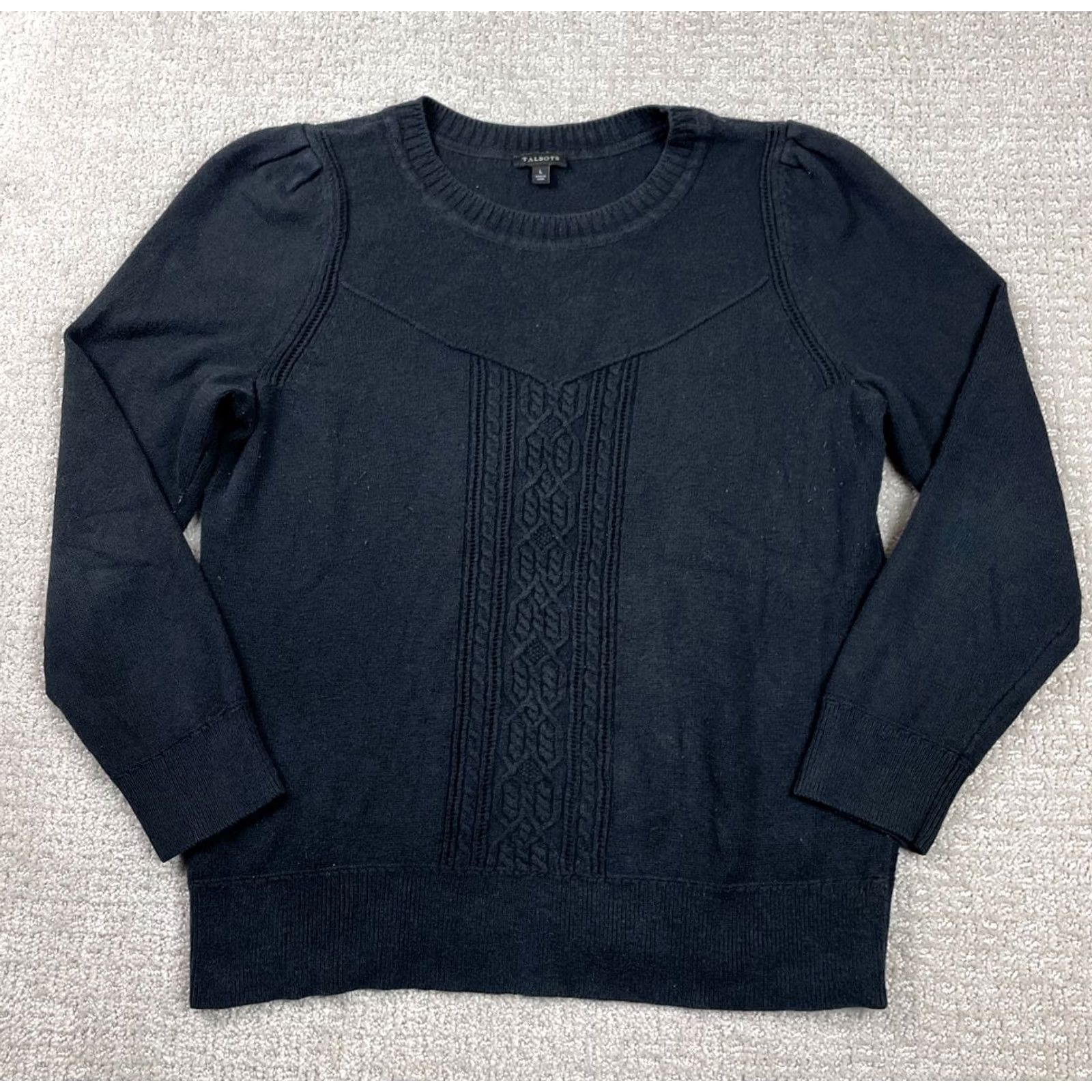 Talbots Talbots Sweater Womens Large Black Cable-Knit Crewneck Long Sleeve Pullover Classic Size L / US 10 / IT 46 - 2 Thumbnail