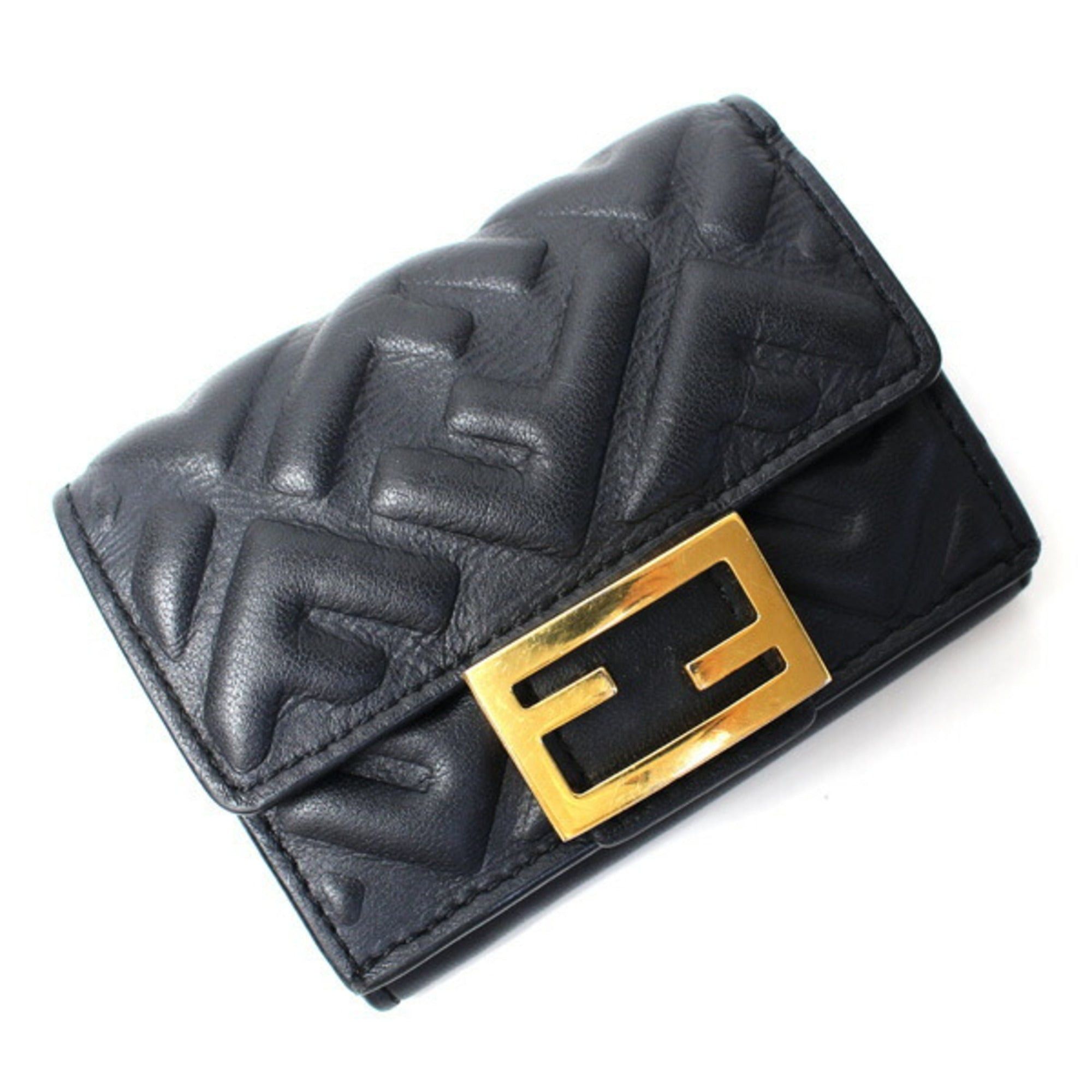 image of Fendi Micro Trifold Wallet Black Nappa Leather 8M0395 Aajd F0Kur, Women's