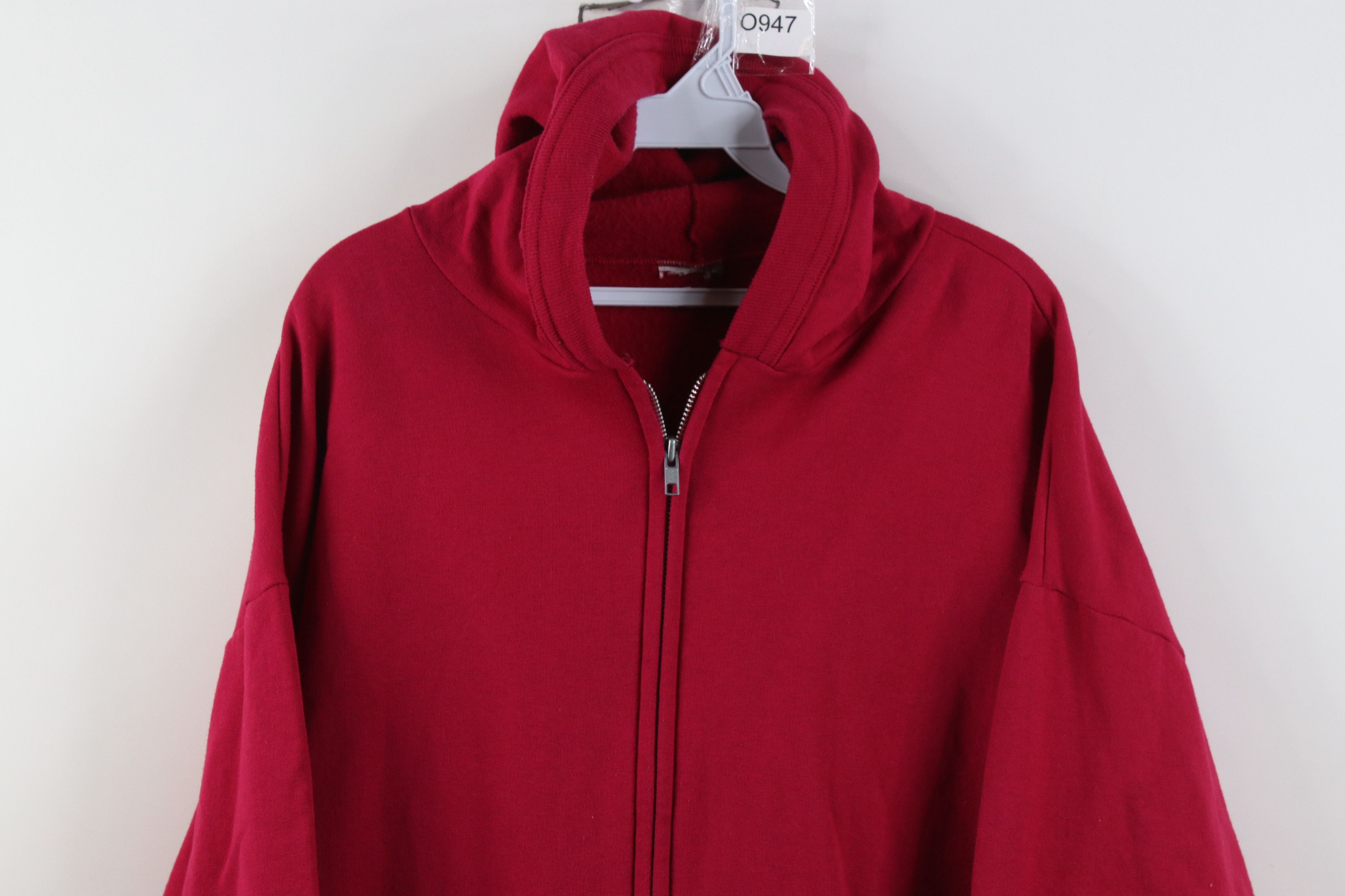 Vintage Vintage 90s Streetwear Blank Full Zip Hoodie Sweatshirt Red Size XXL / US 16-18 / IT 52-54 - 2 Thumbnail