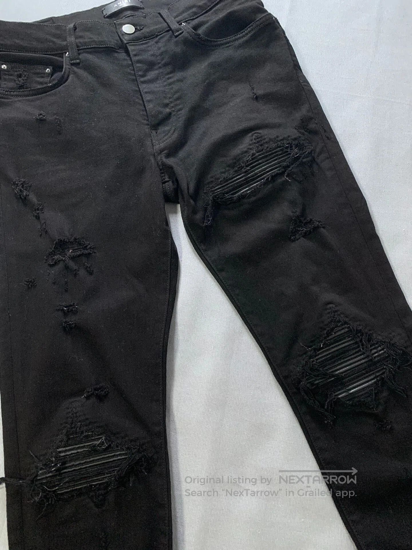Amiri AMIRI Leather Patchwork Distressed Jeans. Size US 33 - 5 Thumbnail