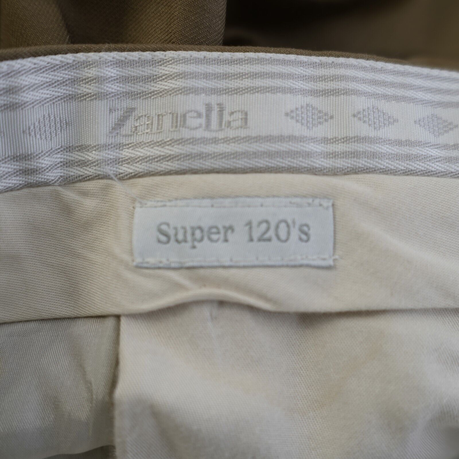 Zanella DAMAGED Zanella Bennett Super 120s Wool Tan Pleated Cuffed D Size 38R - 9 Thumbnail