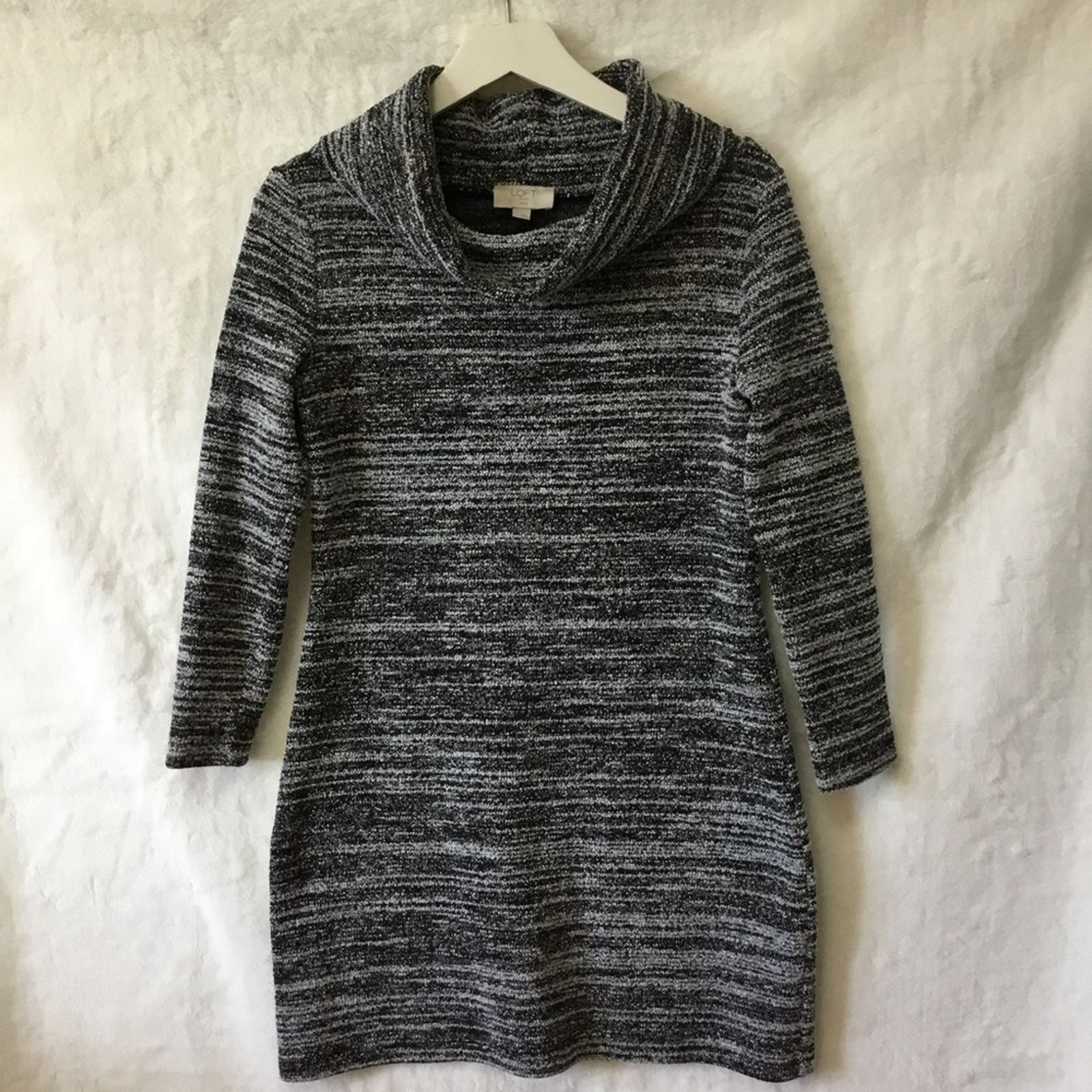 Loft Loft Black & White Marled Cowl Neck Sweater Dress Size S / US 4 / IT 40 - 5 Thumbnail