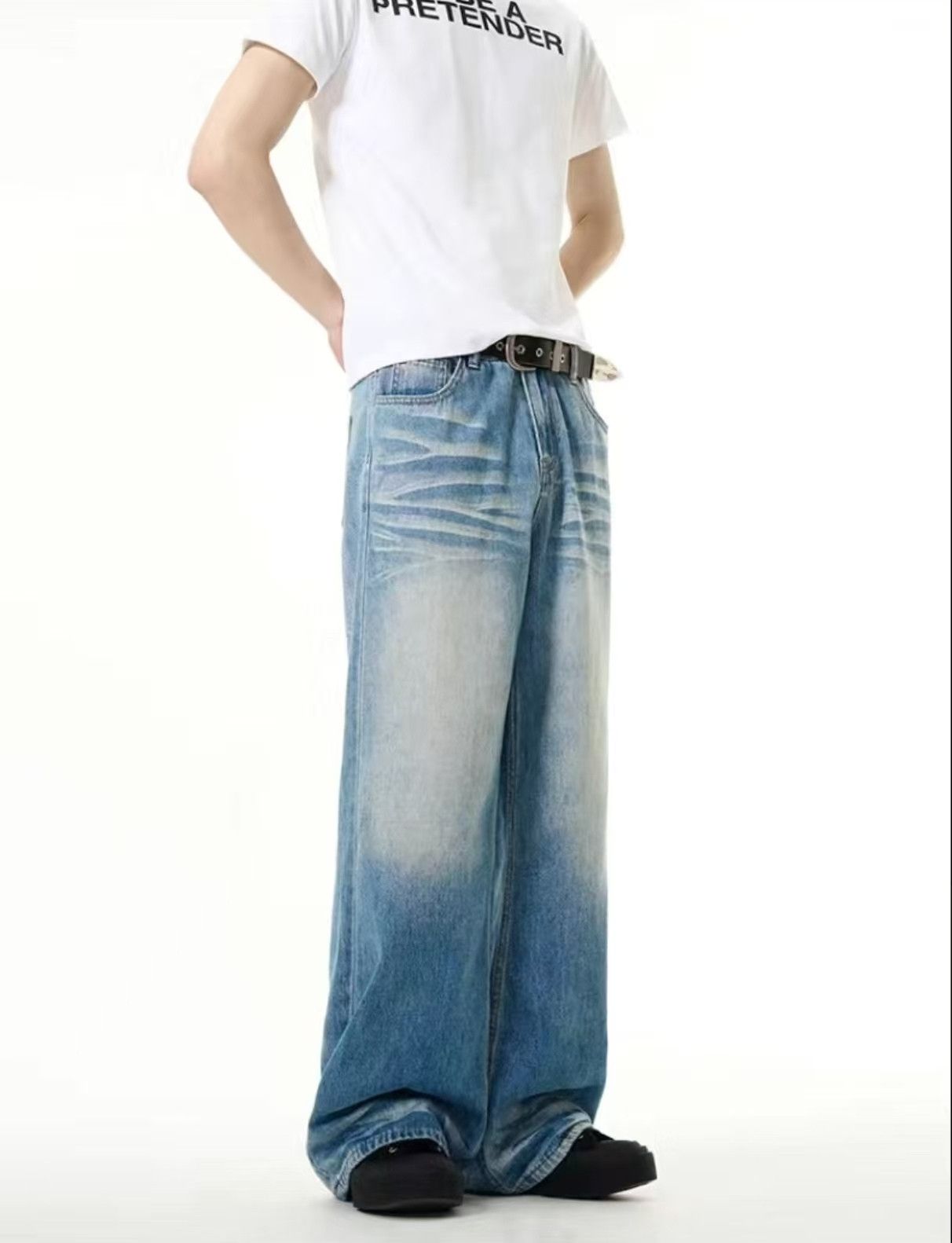 Japanese Brand × Vintage Blue washed vintage distressed oversized straight jeans Size US 32 / EU 48 - 2 Thumbnail