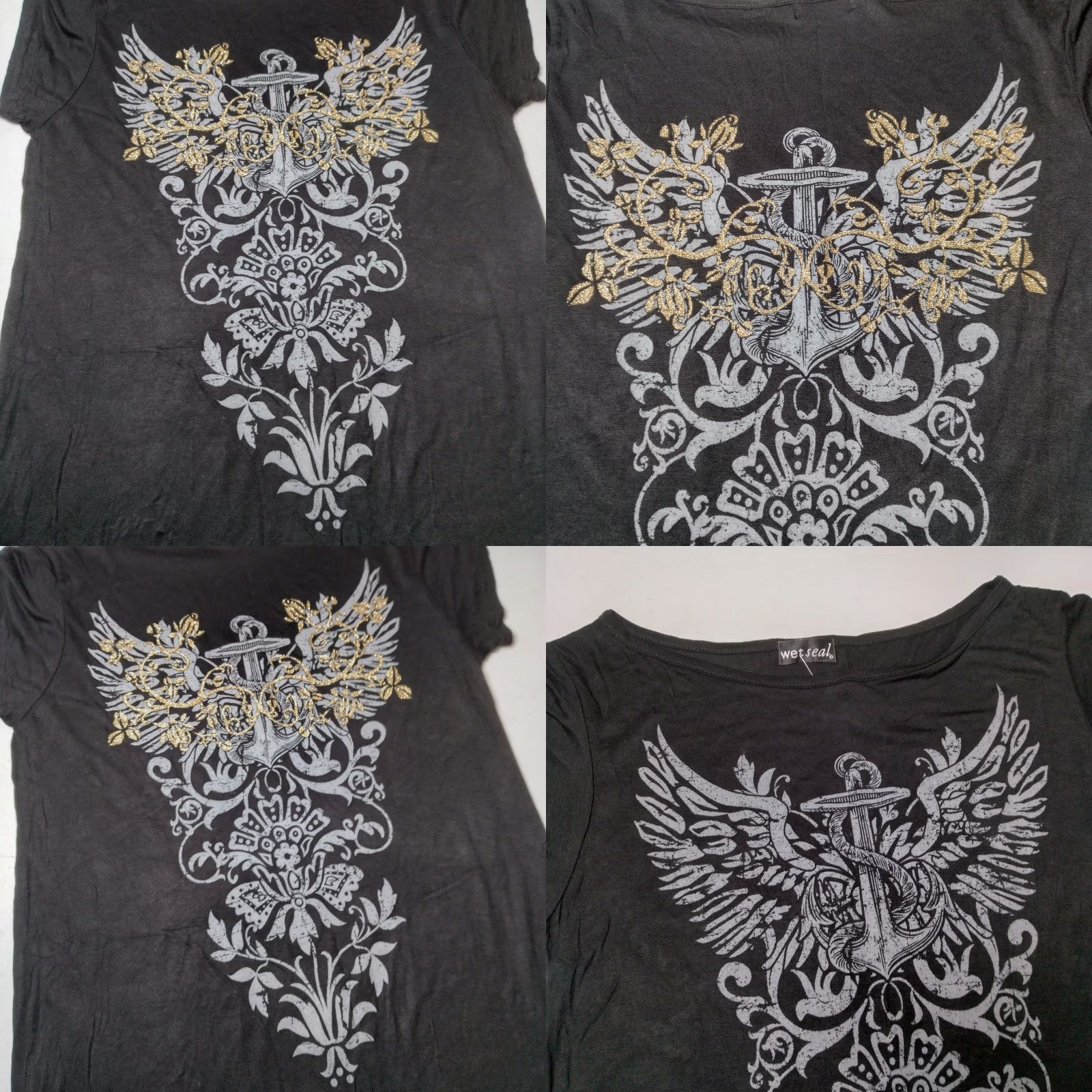 Vintage VINTAGE Wet Seal Juniors XL T-Shirt Women Graphic Anchor Flower Angel Wings Short Sleeve Black Size XL / US 12-14 / IT 48-50 - 8 Thumbnail