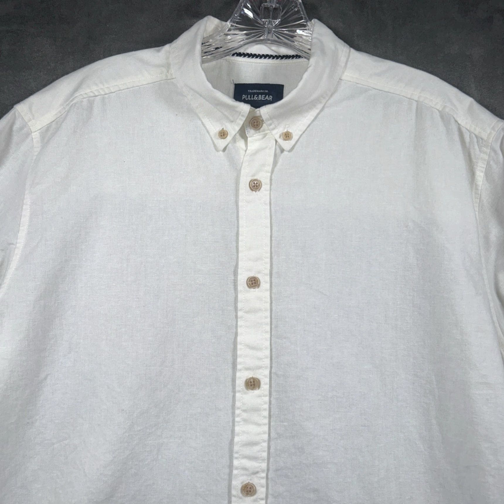 Vintage Pull&Bear Long Sleeve Shirt Mens L Ivory Cotton Linen Blend Button Down Relaxed Size US L / EU 52-54 / 3 - 2 Thumbnail
