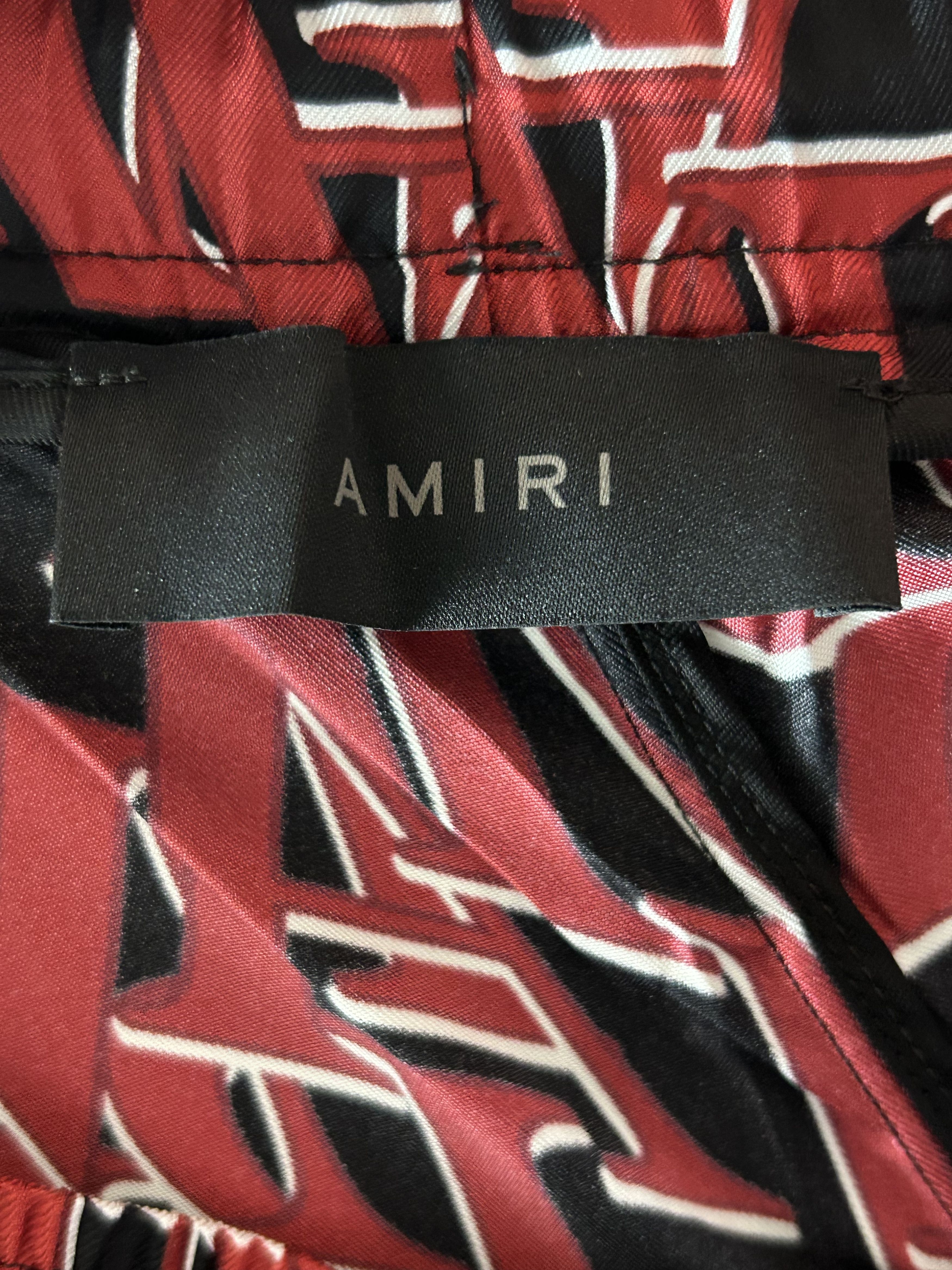 Amiri Amiri Black & Red Repeat Logo Silk Shorts Size US 36 / EU 52 - 3 Thumbnail