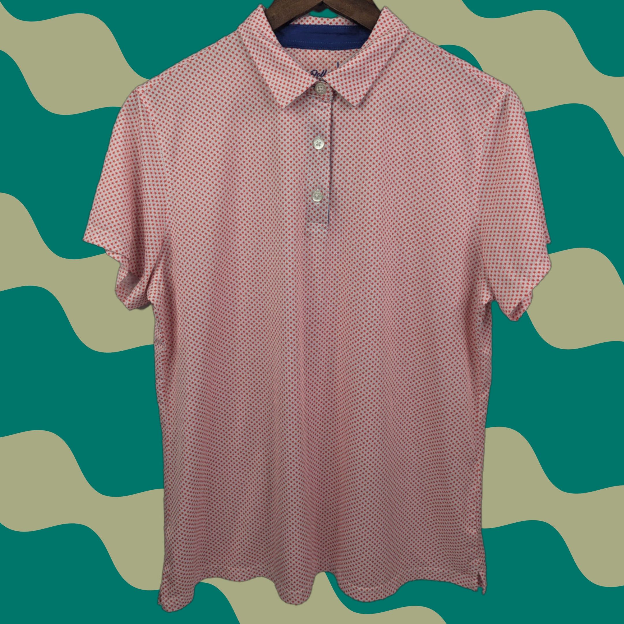 Vintage Grunk Dolfer Polo Shirt Womens Large All Over Star Print Red Performance Golf Shirt Size L / US 10 / IT 46 - 1 Thumbnail