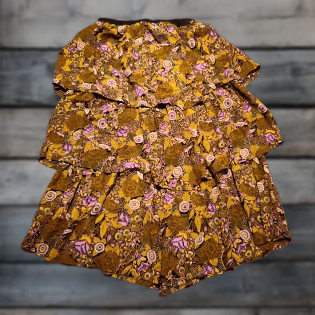 Vintage VINTAGE Paman Women's Tiered Skirt Made in Italy Size 44 Floral Gold Pink Summer Long Casual Size 30" / US 8 / IT 44 - 1 Thumbnail