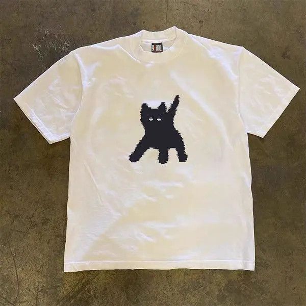 Japanese Brand White Loose Casual Cat Print Short Sleeve T-Shirt Size US L / EU 52-54 / 3 - 1 Thumbnail