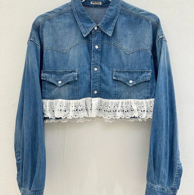 Miu Miu Miu Miu Blue Denim Short Sleeve Cardigan 0089 Size L / US 10 / IT 46 - 1 Thumbnail
