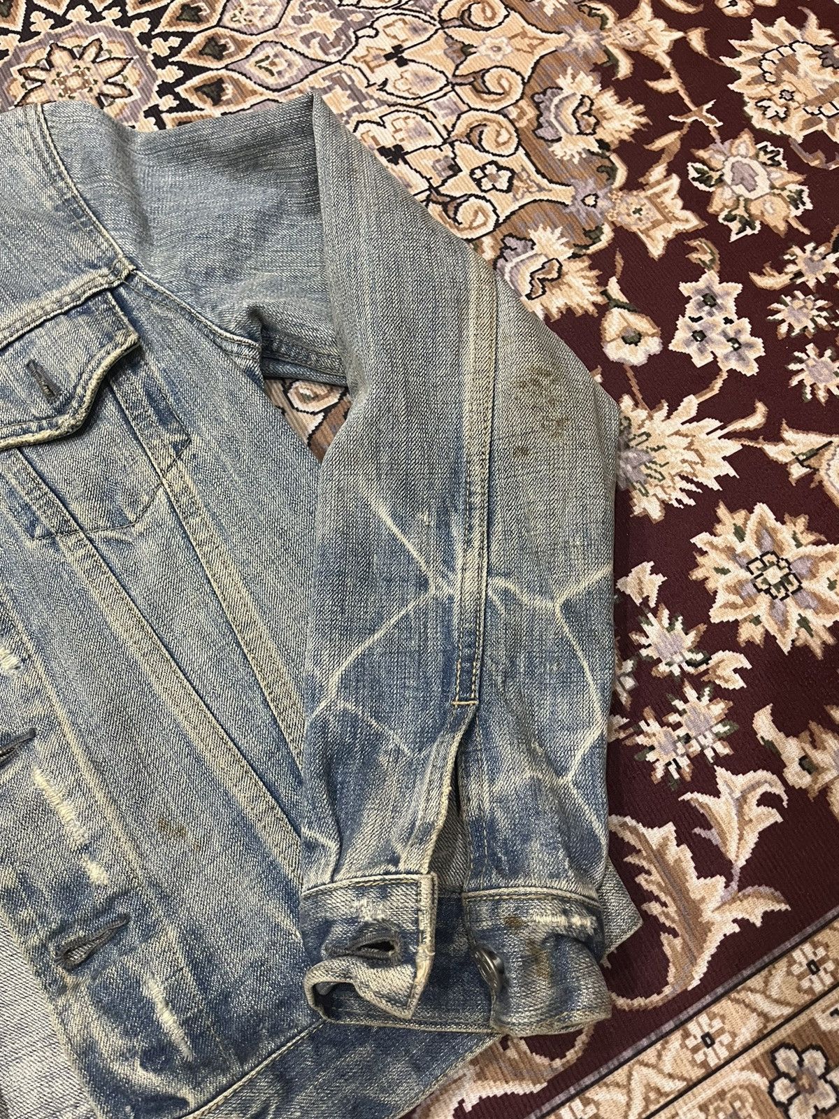 OMNIGOD Vintage Domingo Omnigod Distressed Stain Denim Jacket Size XS / US 0-2 / IT 36-38 - 4 Thumbnail