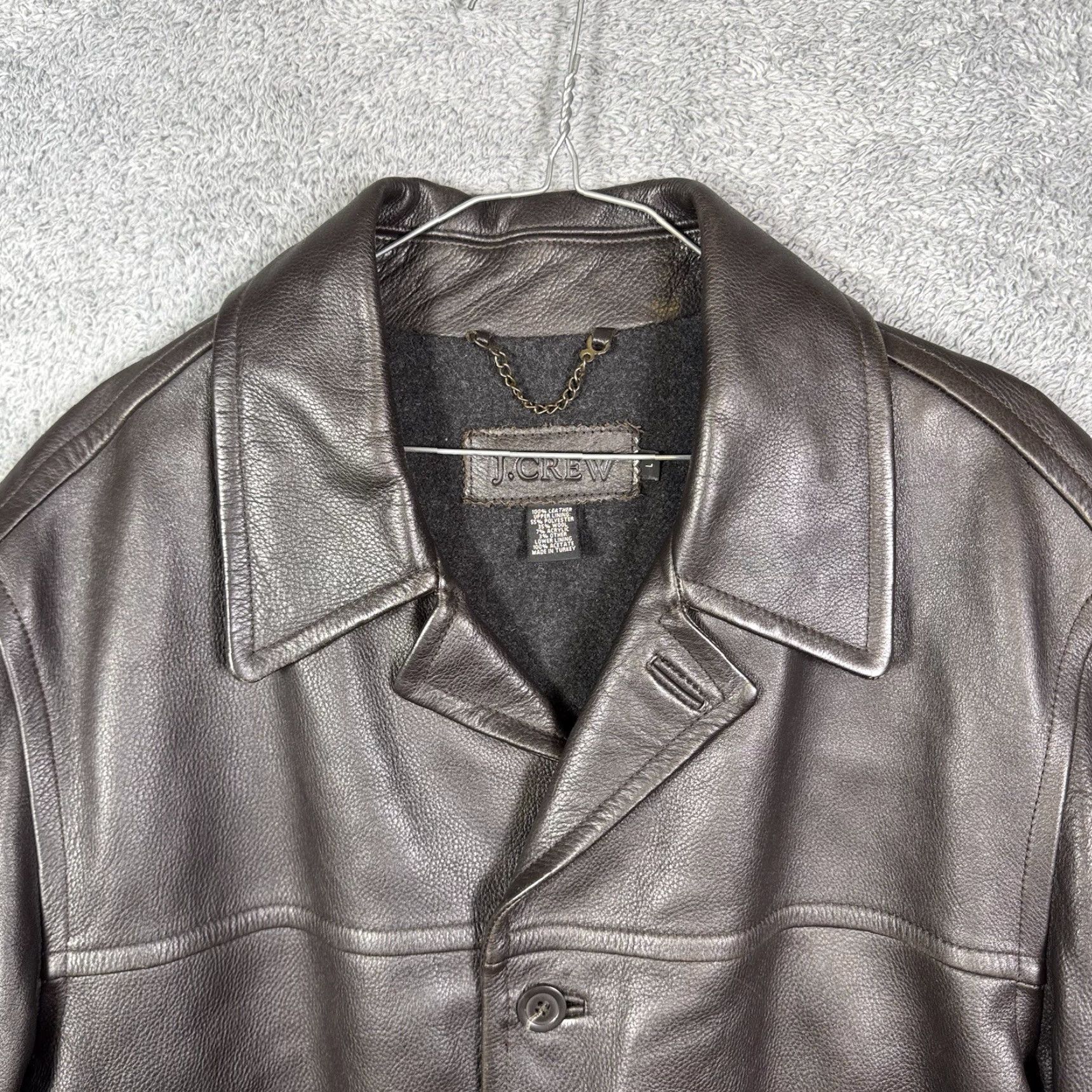 J.Crew VINTAGE J. Crew Leather Jacket Overcoat Mens L Chore Barn Coat Wool Lined Dark Brown Size US L / EU 52-54 / 3 - 4 Thumbnail