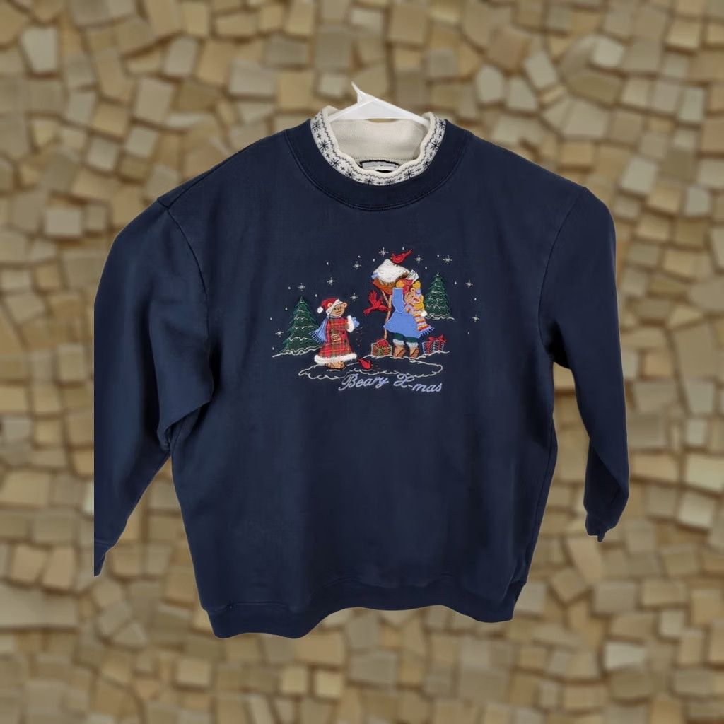 Vintage Bobbie Brooks Embroidered Large Beary Christmas Sweatshirt Pullover Size L / US 10 / IT 46 - 1 Thumbnail