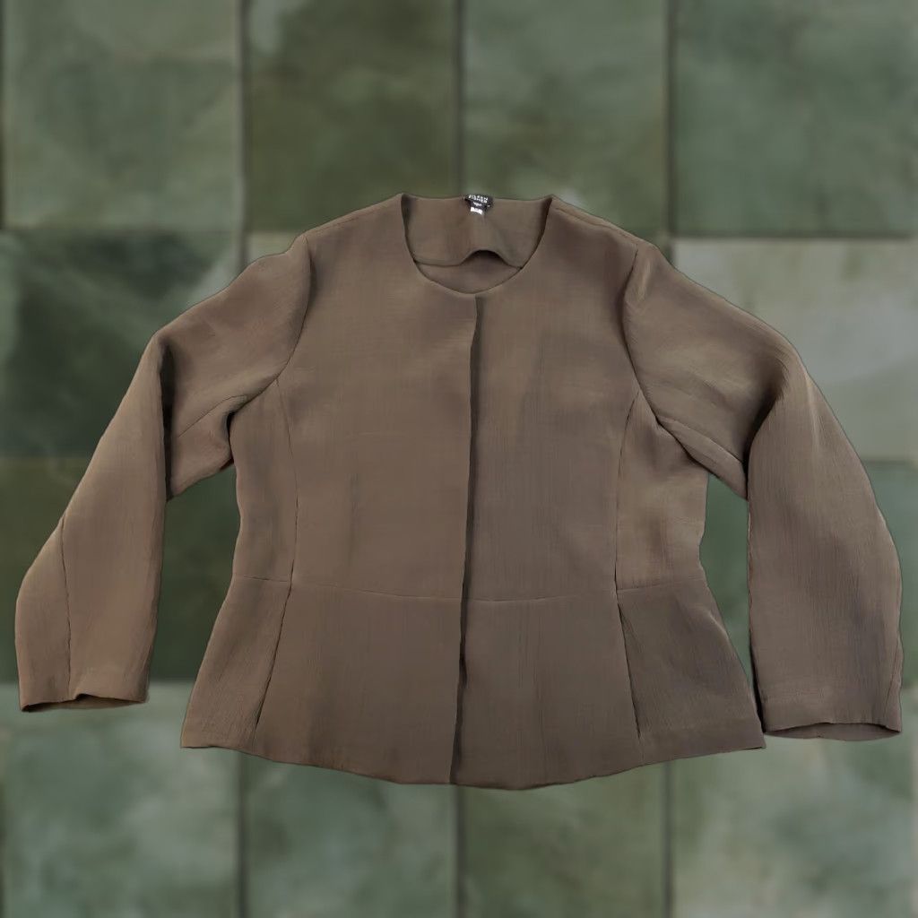 Eileen Fisher Eileen Fisher Jacket Womens Large Green Silk Blend Rayon Button Collarless Lightweight Solid Professional Size L / US 10 / IT 46 - 1 Thumbnail