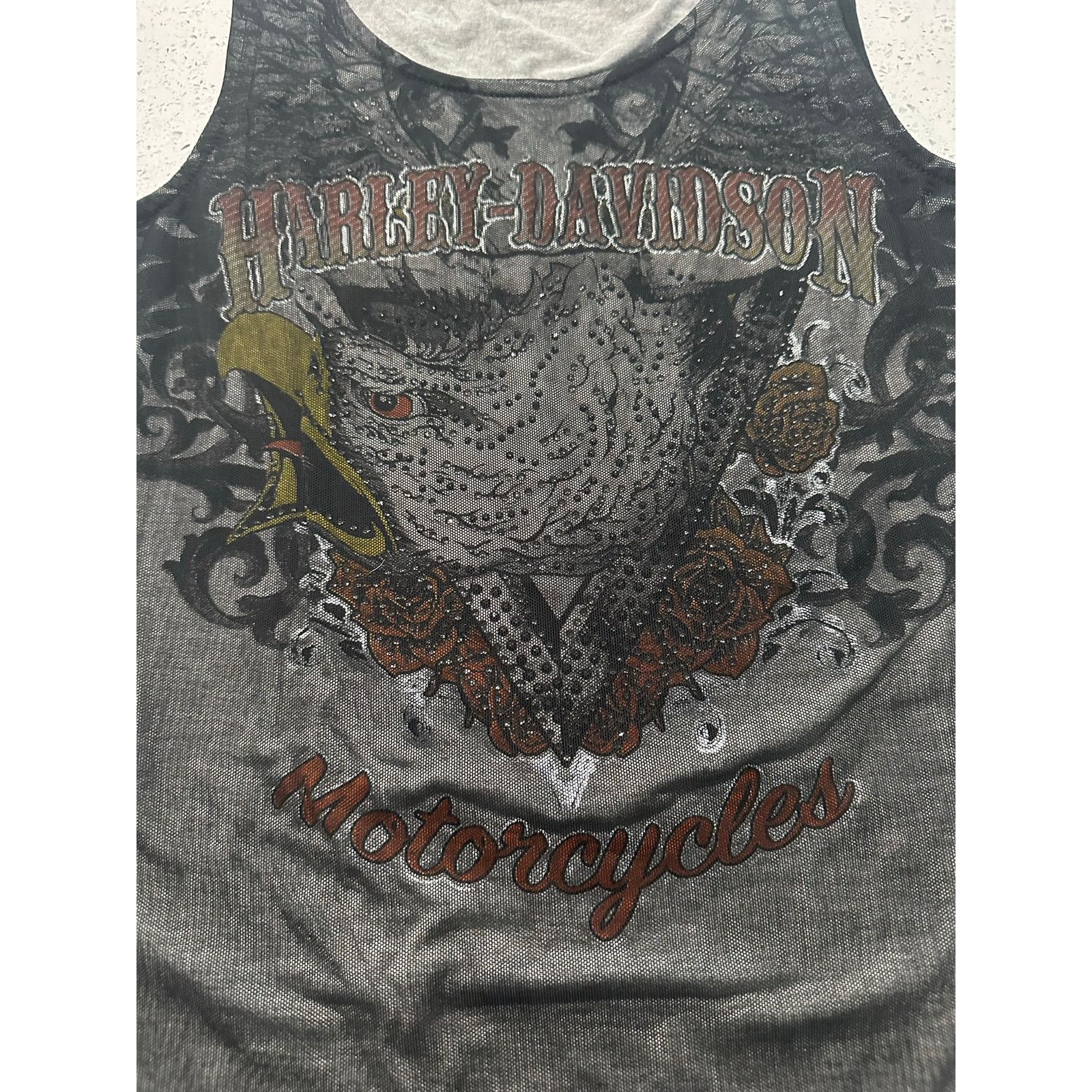Harley Davidson Harley Davidson Short Sleeve Top Gray Stretch Rhinestone Size L / US 10 / IT 46 - 7 Thumbnail