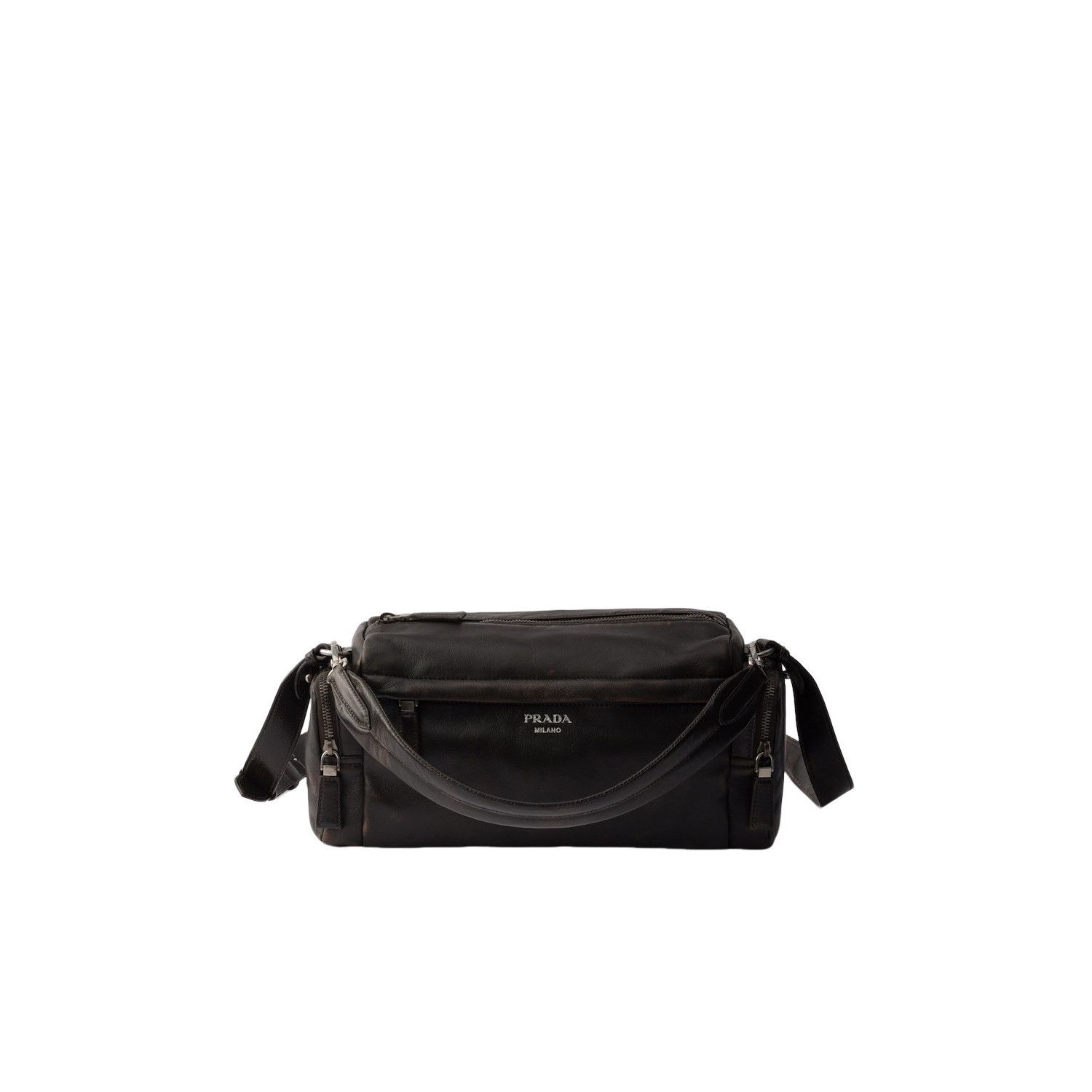 Prada PRADA $4500 Dark Brown Distressed Leather Shoulder Bag New & Size ONE SIZE - 1 Thumbnail