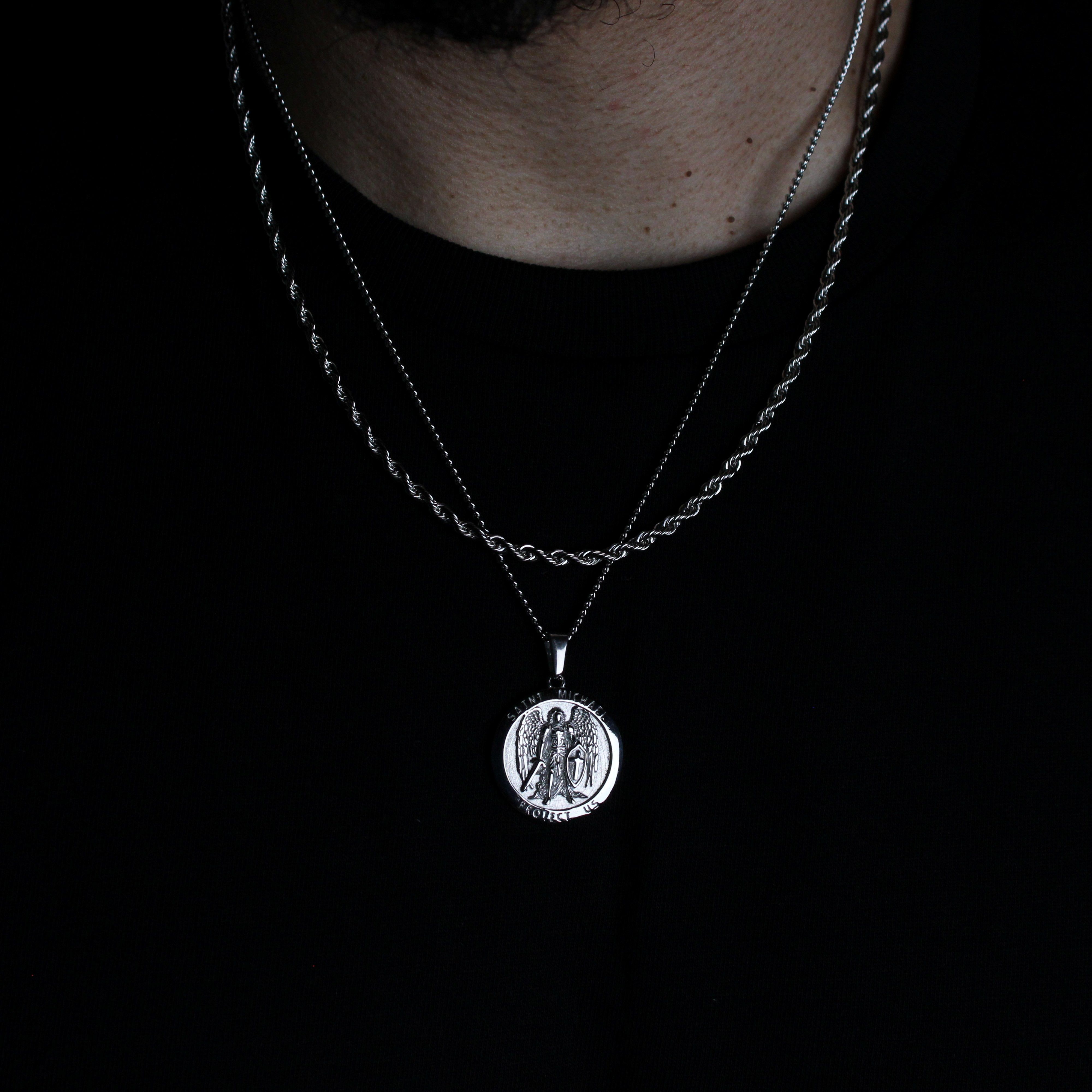 Jewelry Silver Archangel Saint Michael Pendant Chain Necklace Size ONE SIZE - 2 Thumbnail