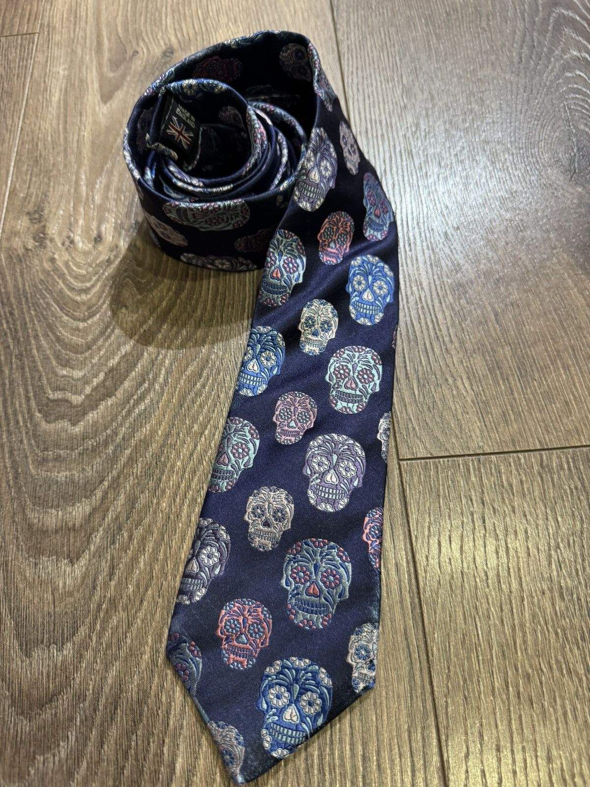 Other UK Limited Edition Navy & Blue Skull Silk Tie By Van Buck UK Size ONE SIZE - 7 Thumbnail
