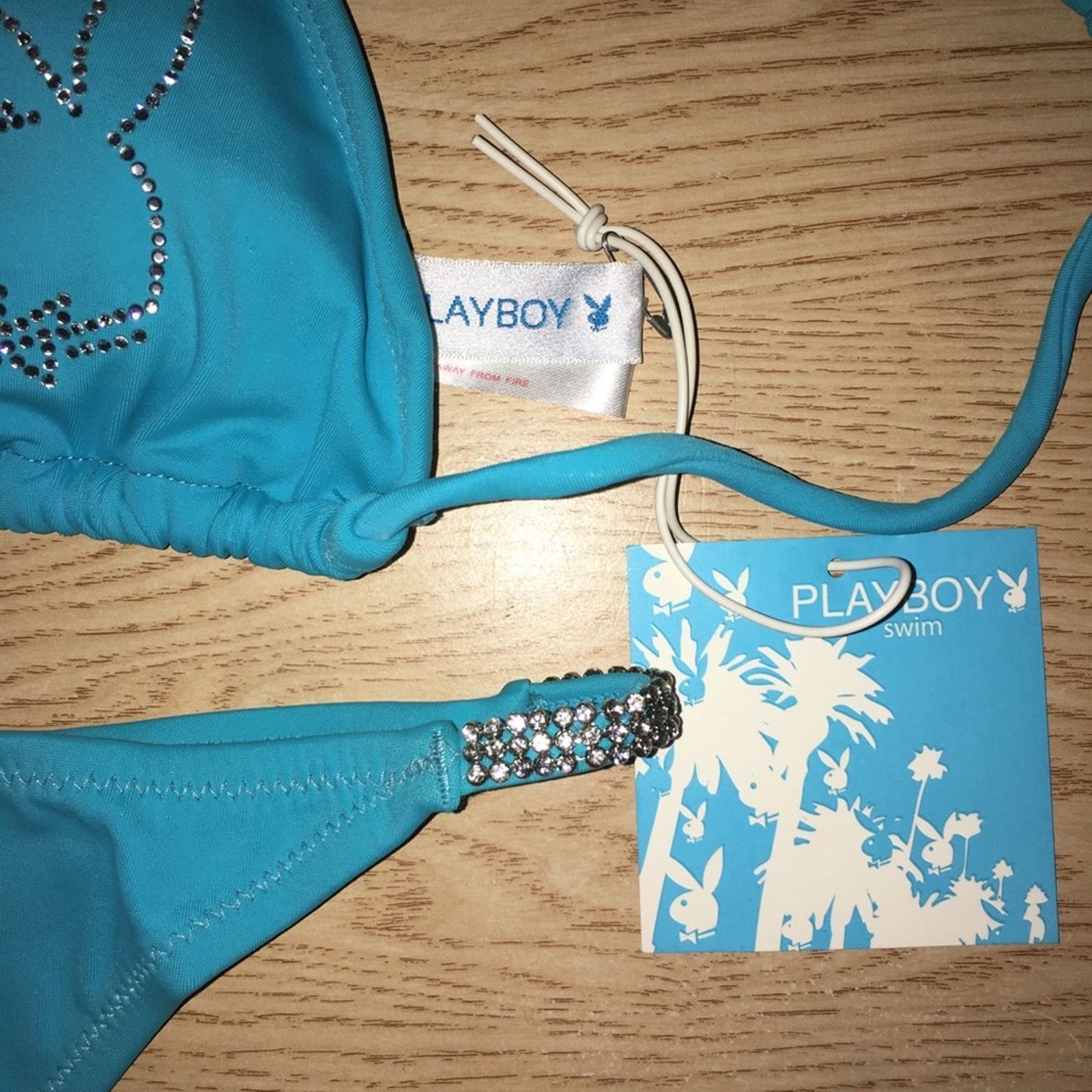 Playboy New 2pc Vintage Playboy Thong Bikini Swimsuit Diamonds Large Size ONE SIZE - 9 Thumbnail