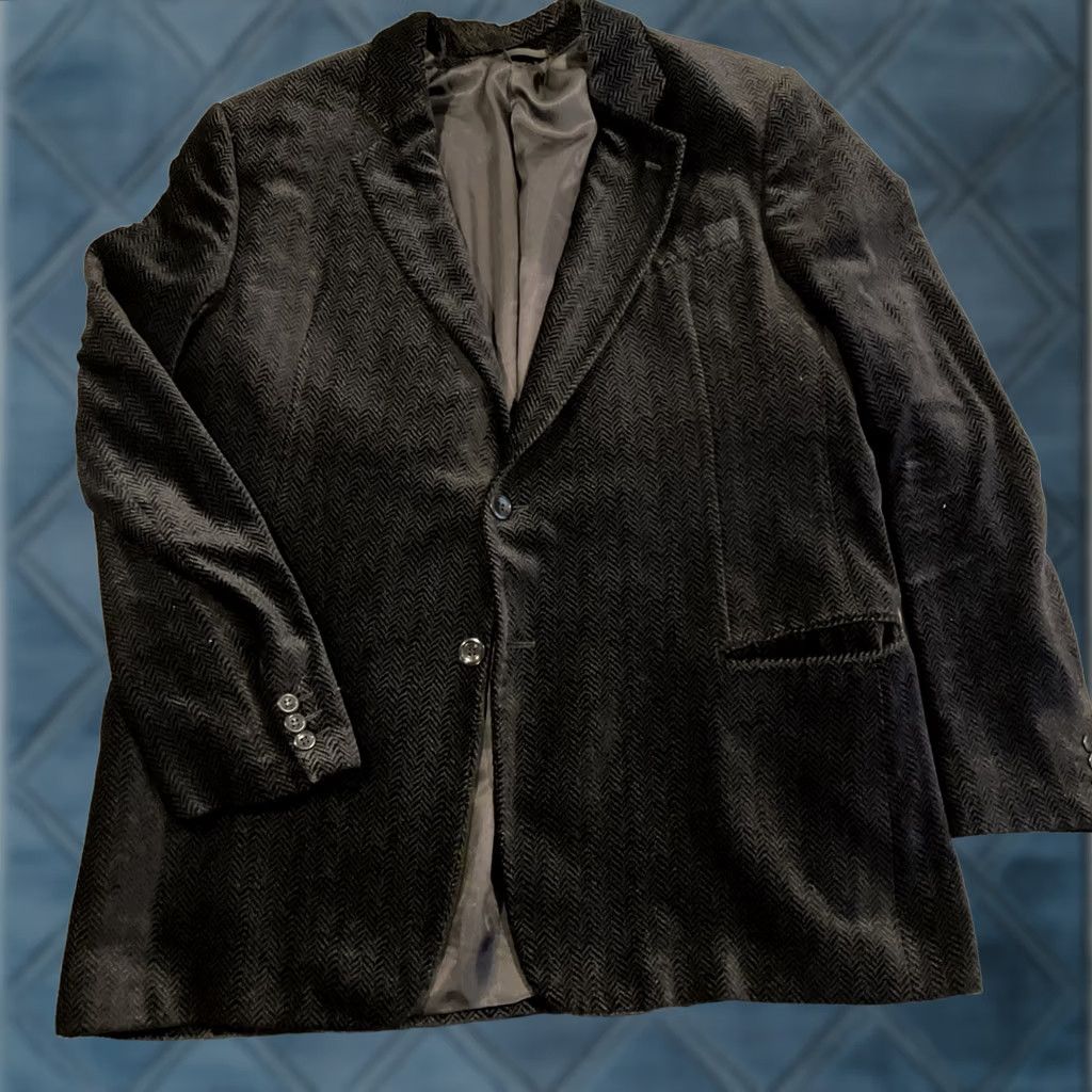 Armani VINTAGE ARMANI COLLEZIONI Blazer Black Velvet Herringbone Pattern US 46 Size 46R - 1 Thumbnail