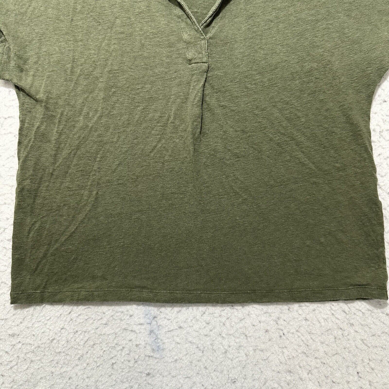 Chicos Chico's 1 Medium Olive Green Pure Linen Collared Polo Shirt Size M / US 6-8 / IT 42-44 - 7 Thumbnail