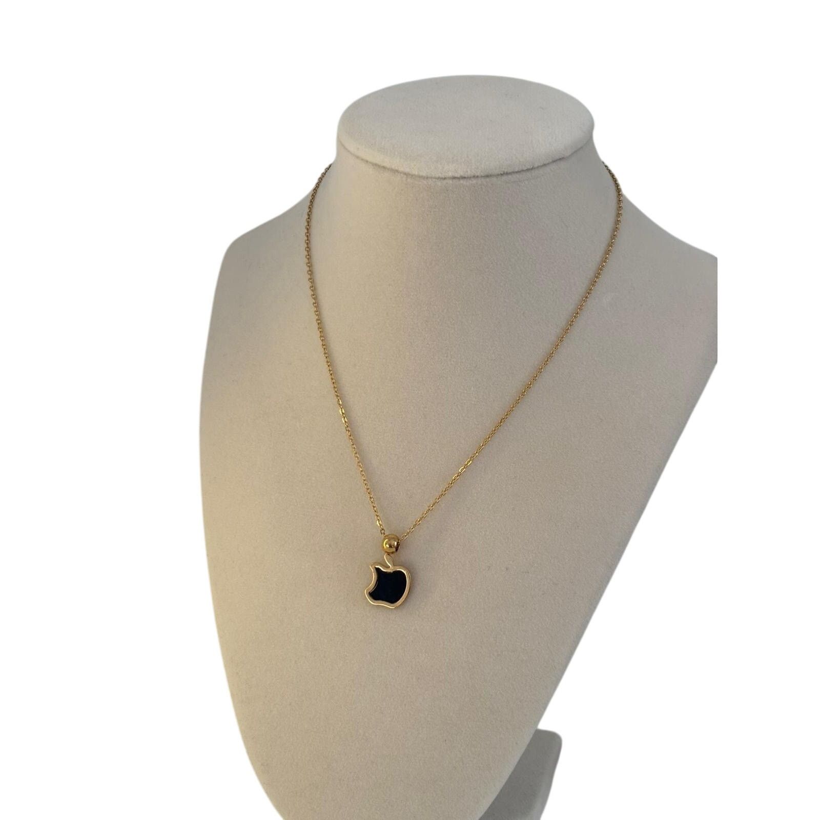 Other Black Apple Pendant Necklace Gold Stainless Steel Minimal Size ONE SIZE - 4 Thumbnail