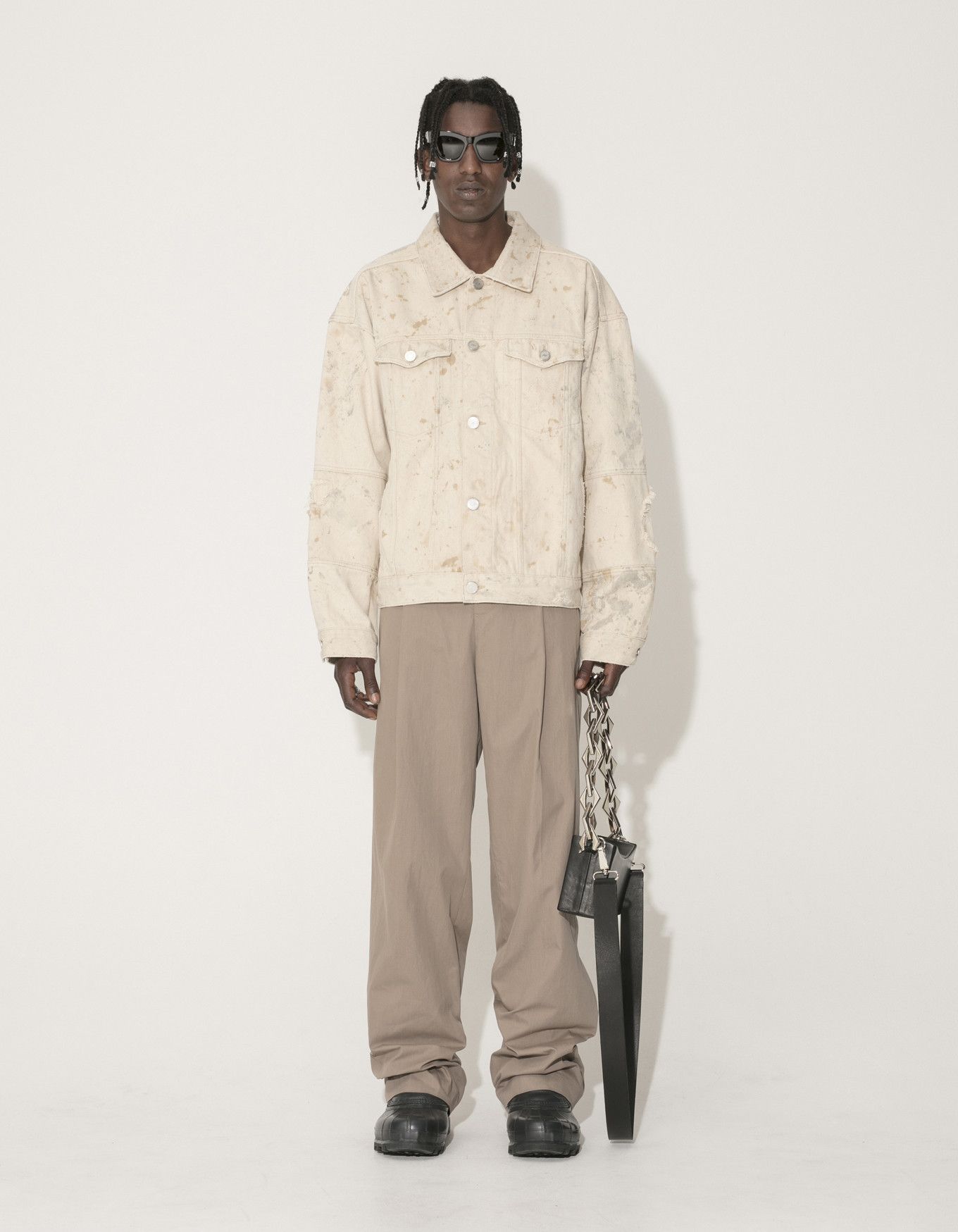 image of Han Kjobenhavn NWT $925 - Oversized Distressed Denim Jacket - D in Dirty Sand, Men's (Size Medium)