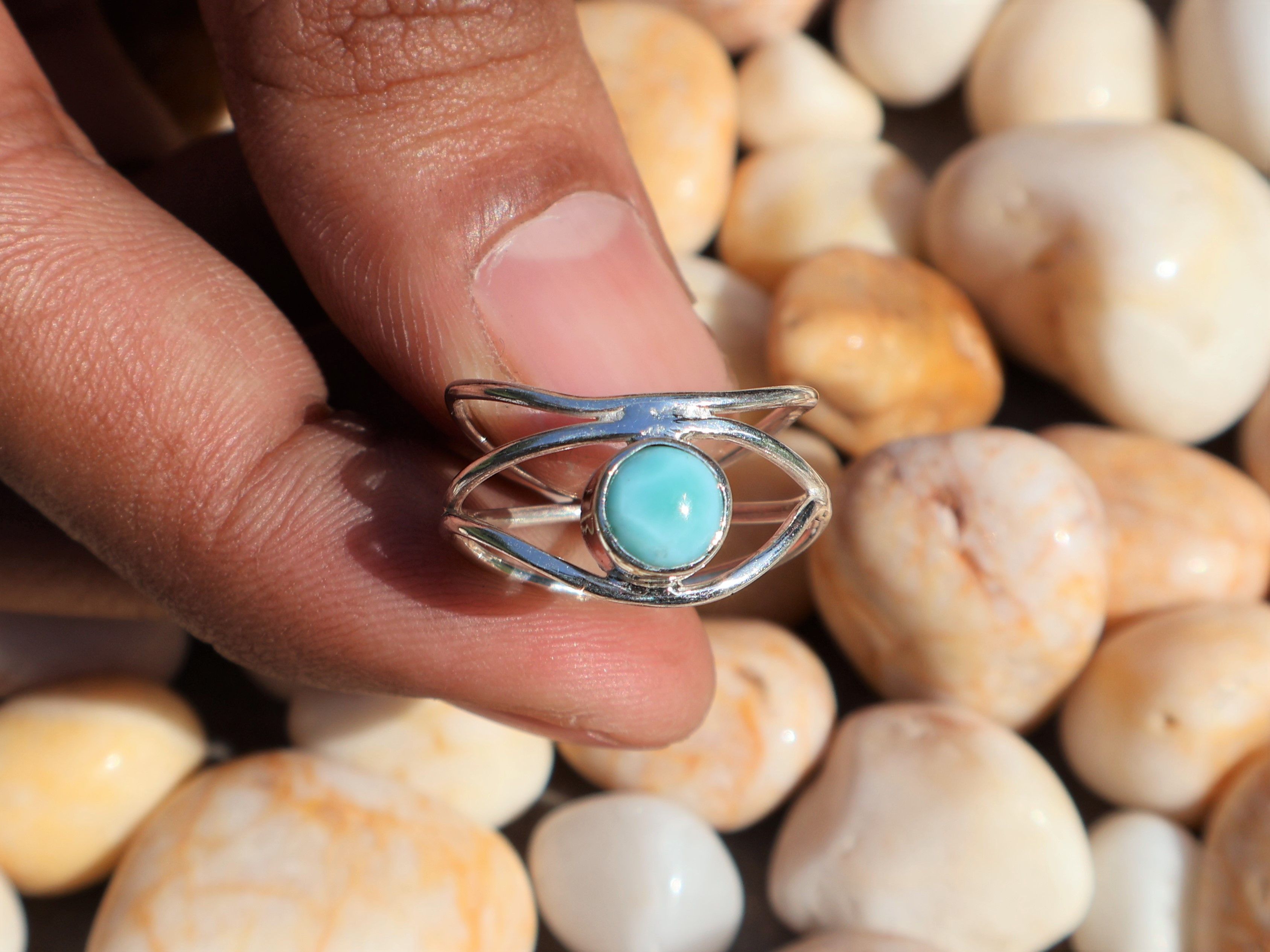 Handmade Larimar Ring, Handmade Women Ring, 925 Sterling Silver Ring Size ONE SIZE - 3 Thumbnail