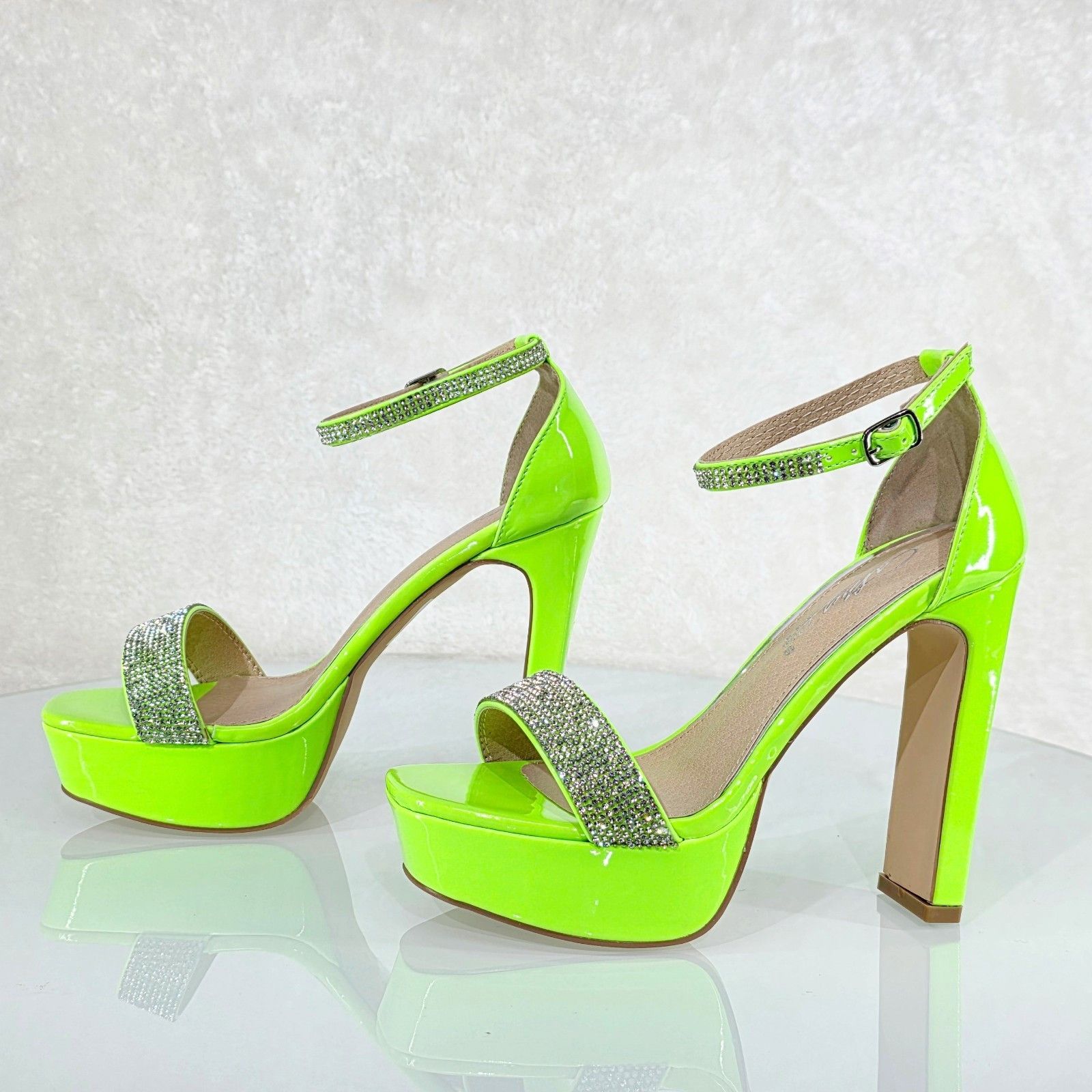 Other Neon Green Lime Platform 4.75" Heels Rhinestone Evening Part Size US 7.5 / IT 37.5 - 3 Thumbnail