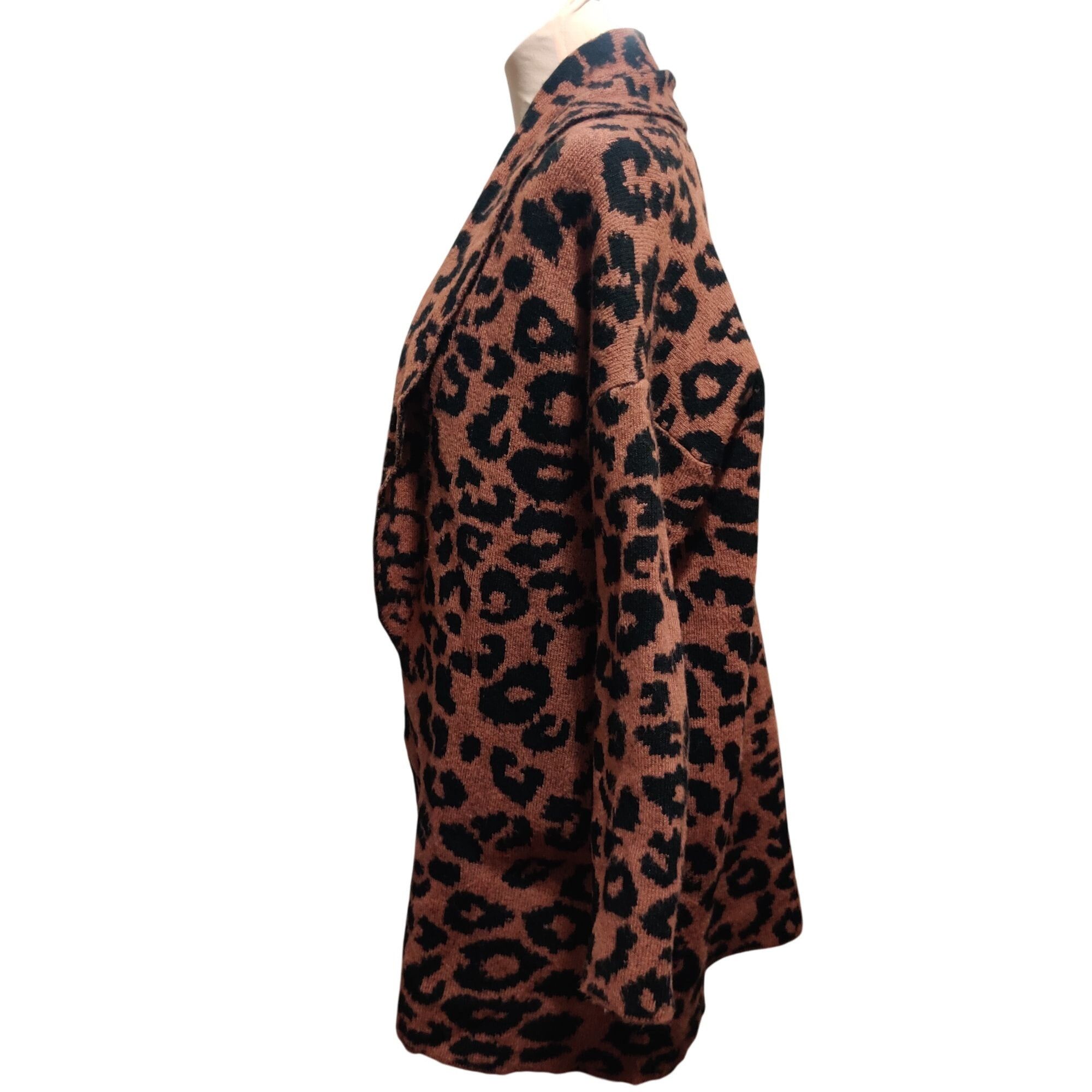 Other Time and Tru M Brown Black Leopard Print Knit Open Front Lon Size M / US 6-8 / IT 42-44 - 3 Thumbnail