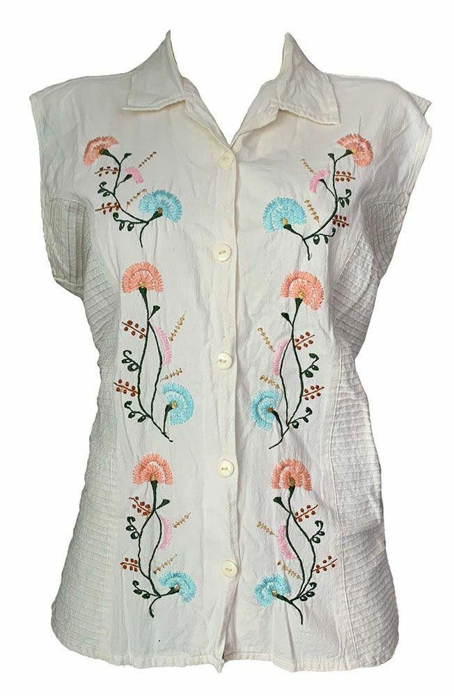 Designer Pre Owned White Hand Made Blouse L Size L / US 10 / IT 46 - 1 Thumbnail