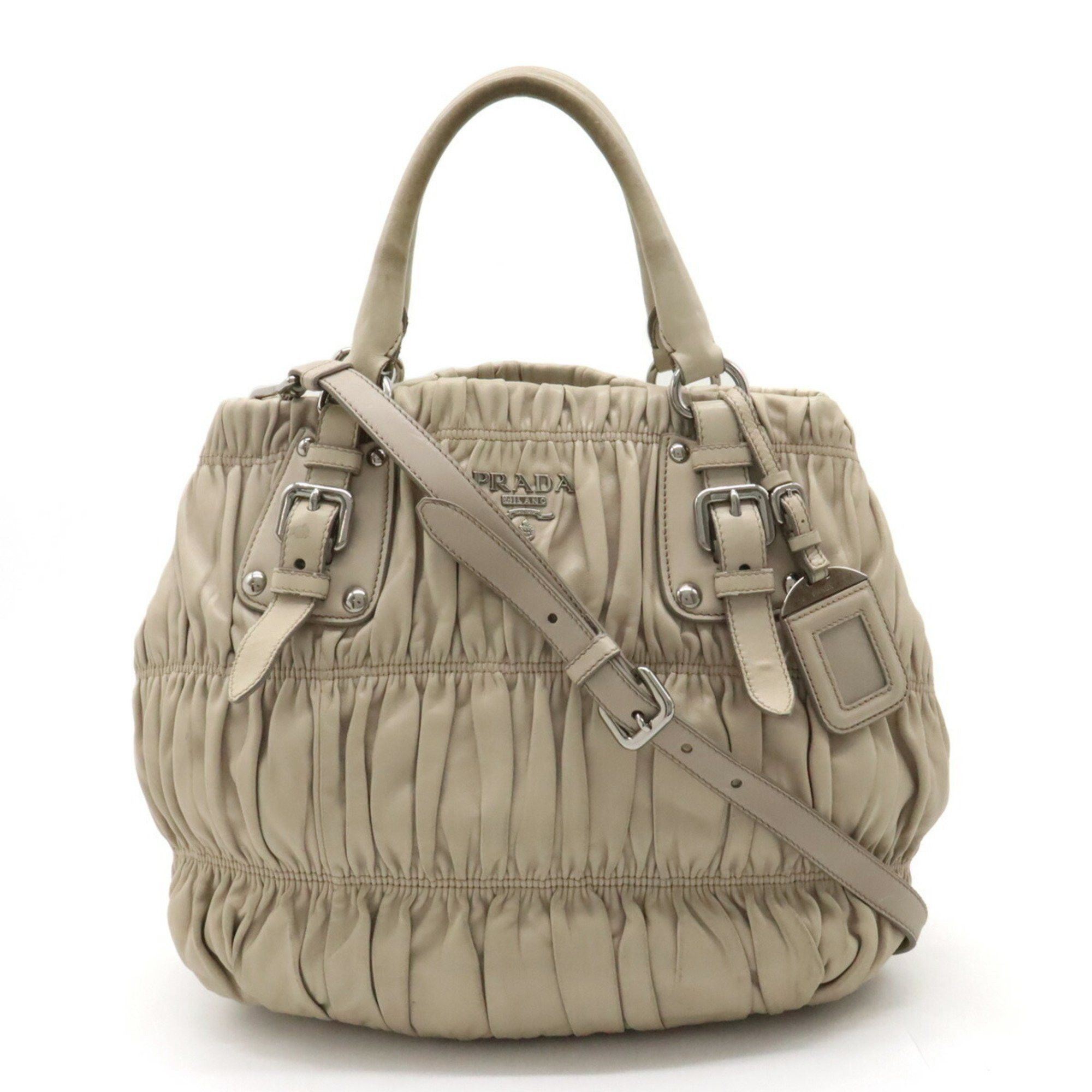 image of Prada Nappa Gaufre Gathered Tote Bag Handbag Shoulder Leather Sand Beige Bn1789, Women's