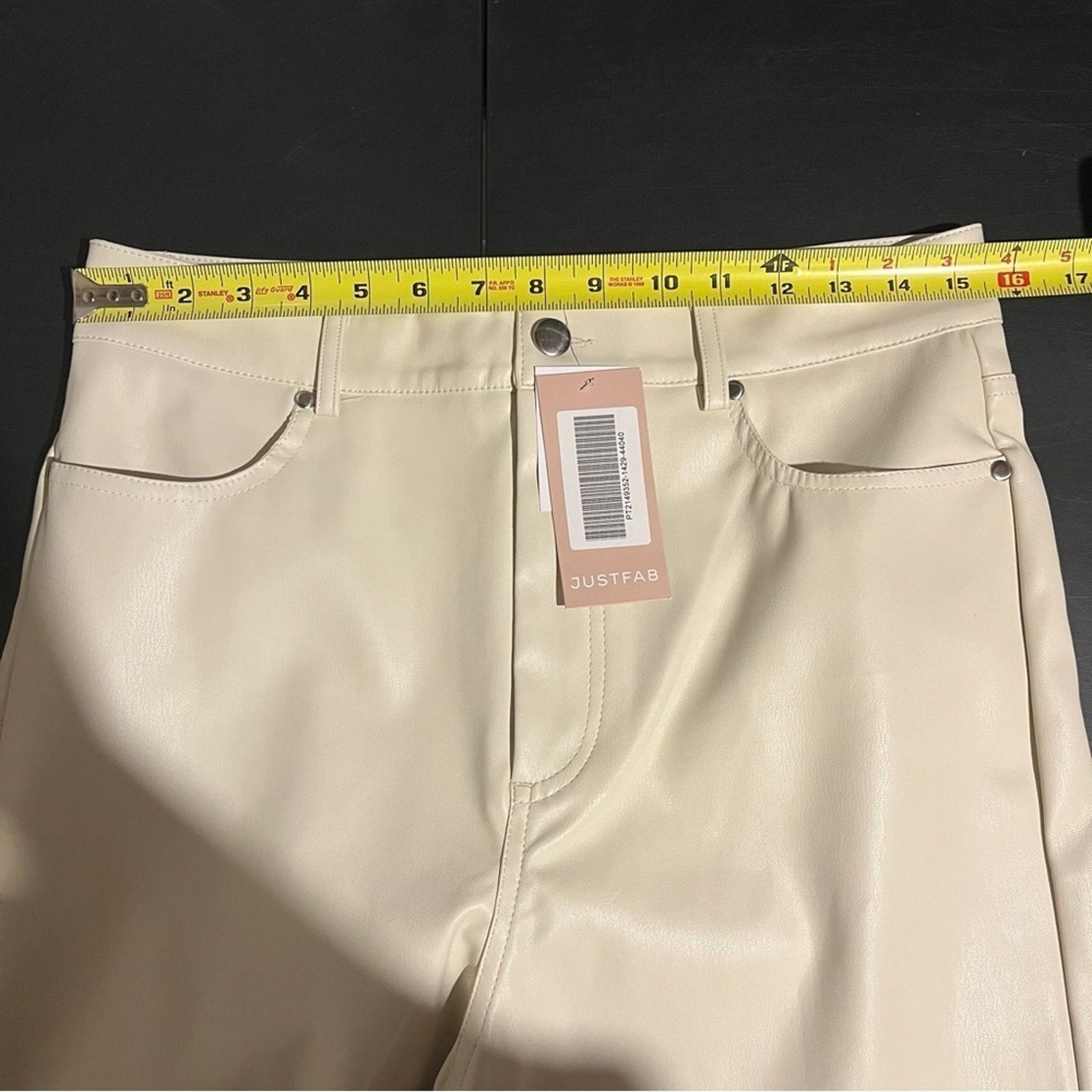 Other JUSTFAB NWT Faux Leather straight leg pants, Cream Beige Size 32" / US 10 / IT 46 - 6 Thumbnail