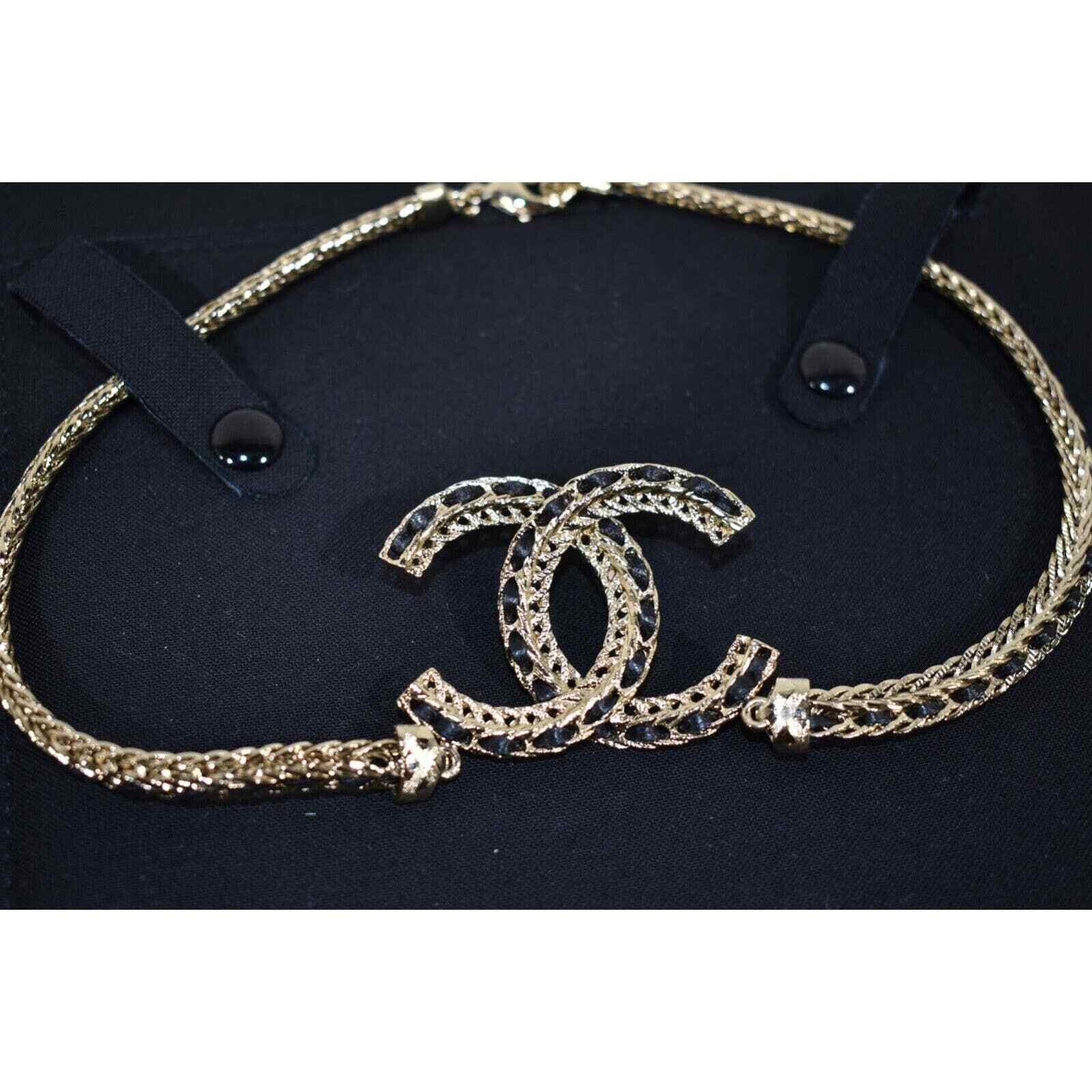 Chanel Chanel 22S Gold Metal Black Leather Pendant Choker Necklace Size ONE SIZE - 7 Thumbnail