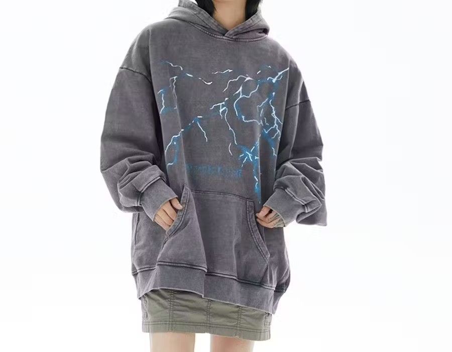 Japanese Brand Lightning Graphic Washed Hoodie Size US L / EU 52-54 / 3 - 1 Thumbnail