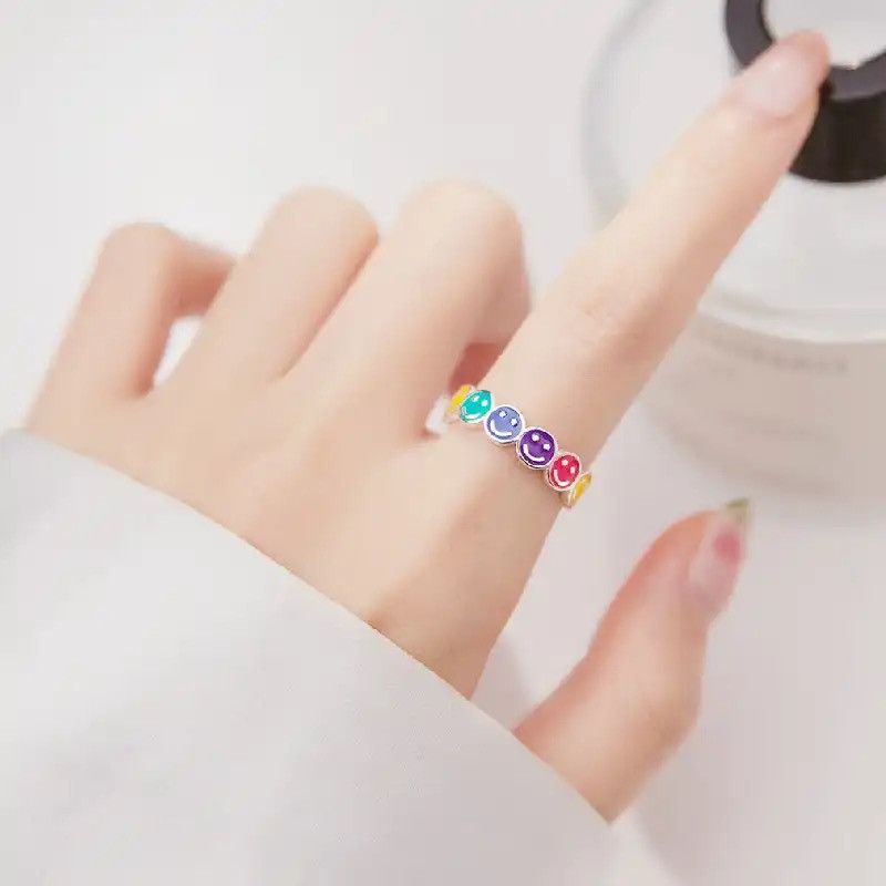 Jewelry Colorful Oil Drip Smiling Face Ring Size ONE SIZE - 5 Thumbnail