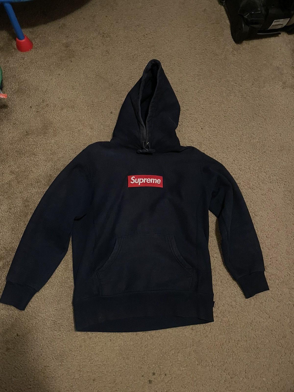 image of Supreme Box Logo Hoodie in Navy, Men's (Size Small)