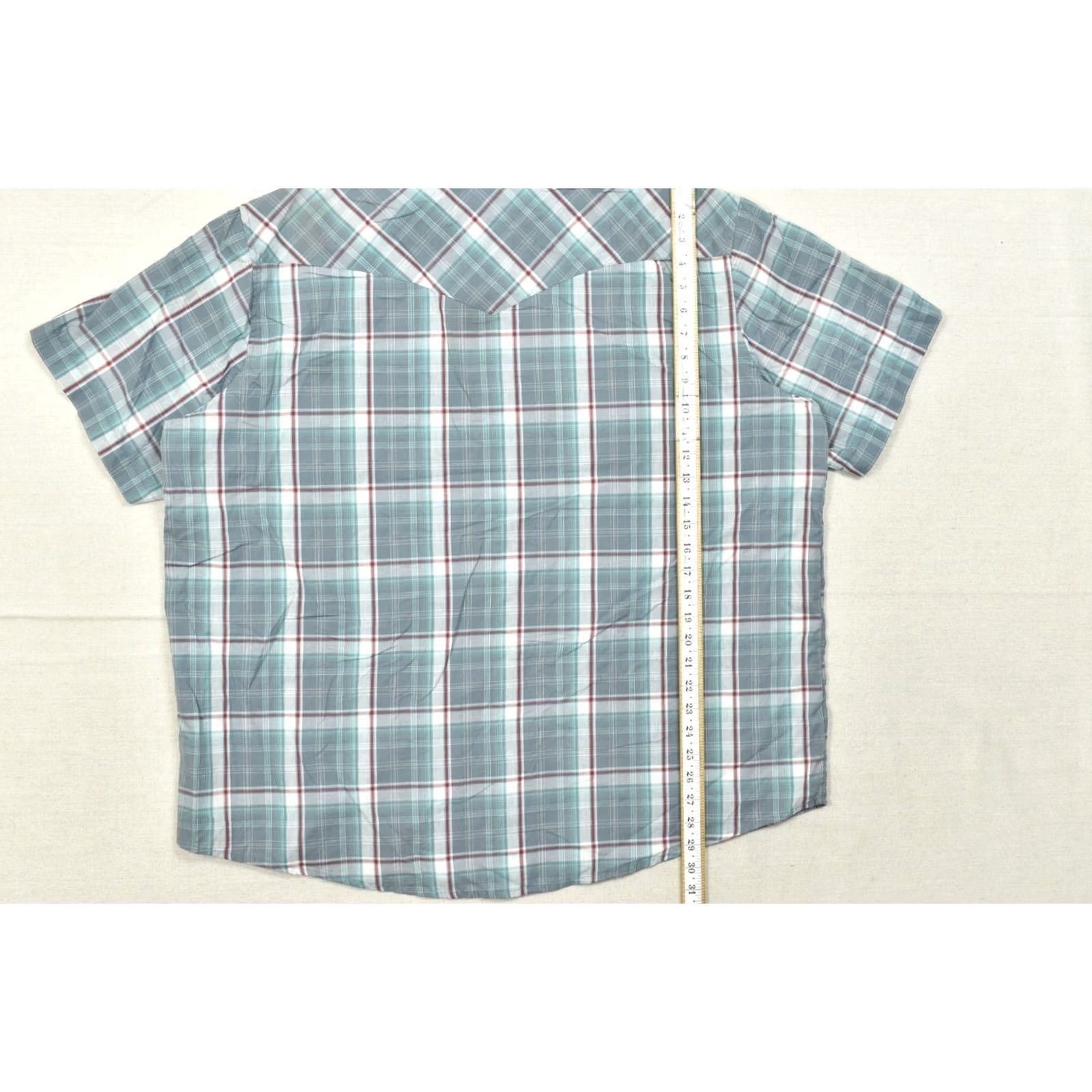 Wrangler VINTAGE Wrangler Western Shirt Men 2XL Gray Teal Plaid Pearl Snap Short Sleeve Cotton Button-Up Western Mens Size US XXL / EU 58 / 5 - 6 Thumbnail