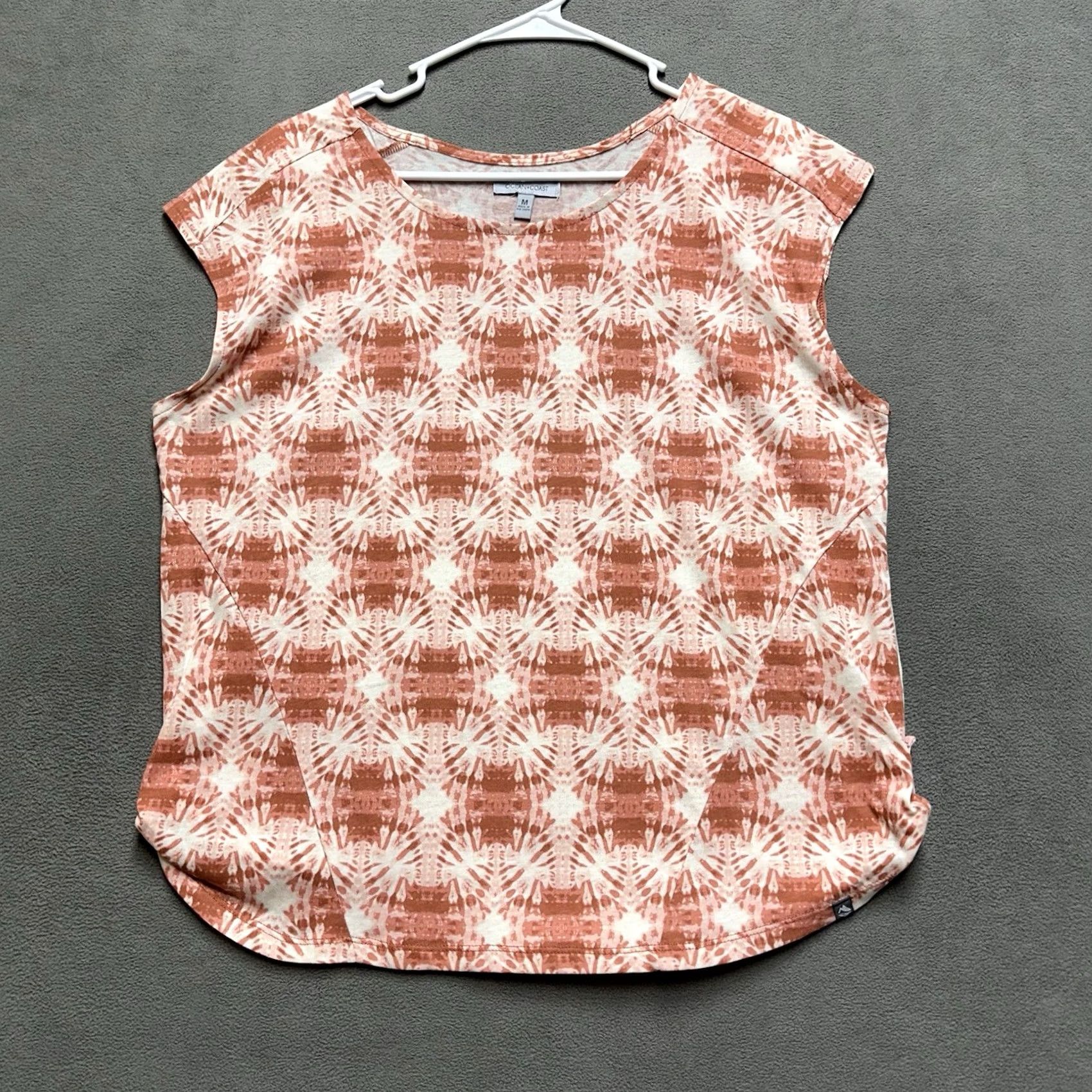 Vintage Ocean + Coast Top Womens Medium Orange Coral Tie Dye Cap Sleeves EUC Size M / US 6-8 / IT 42-44 - 2 Thumbnail