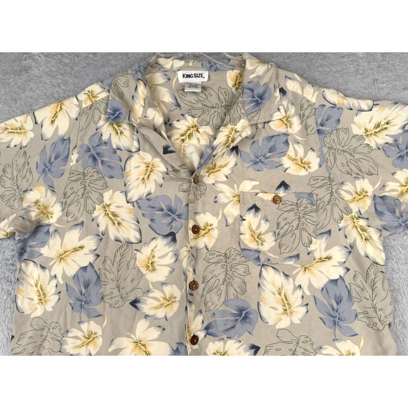 Vintage King Size Hawaiian Shirt Mens 2XL Beige Blue Leaf Pattern Button Up READ ME Size US XXL / EU 58 / 5 - 4 Thumbnail