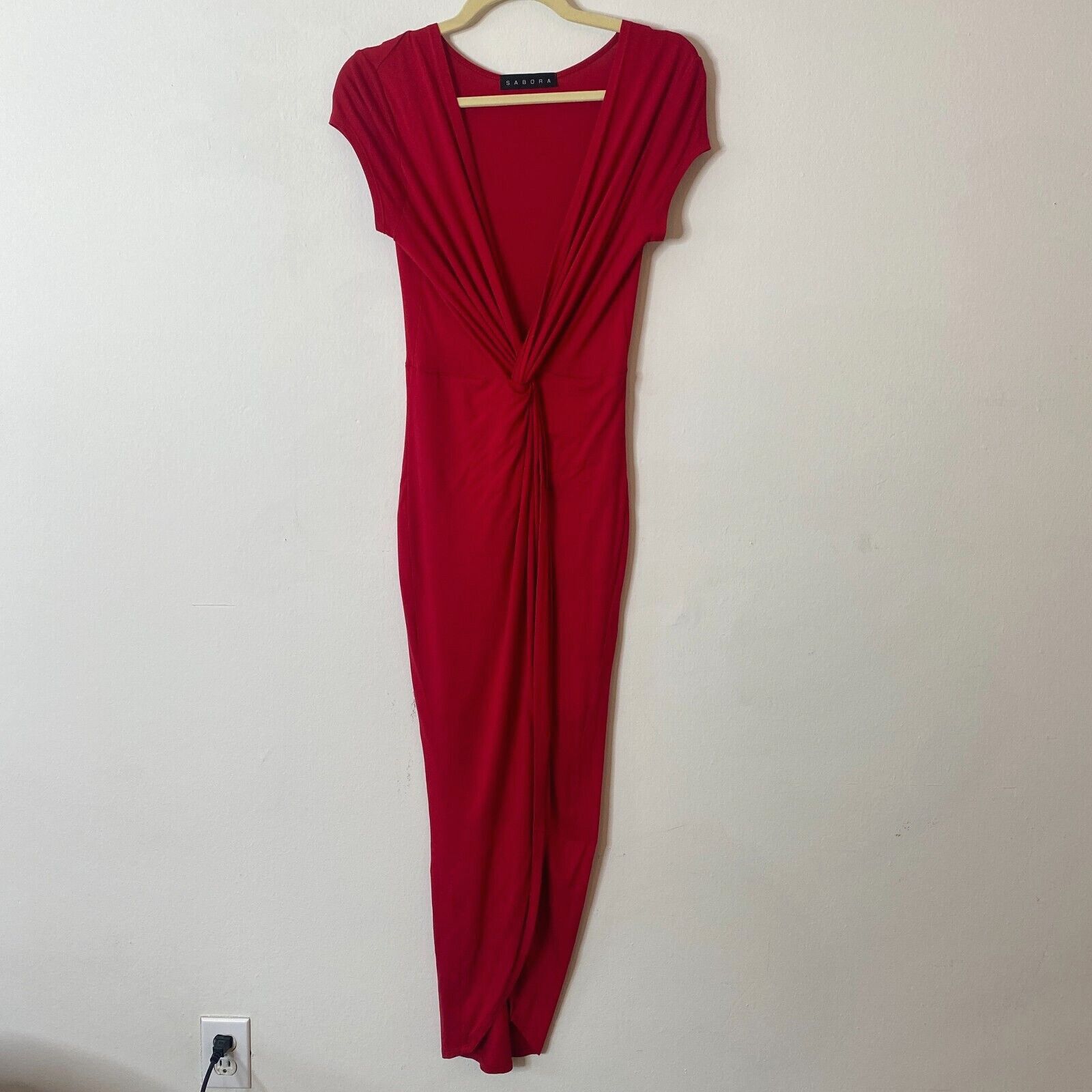 Other Sabora Red Deep-V Twist Front Cap Sleeve Bodycon Maxi Dress Size M / US 6-8 / IT 42-44 - 4 Thumbnail