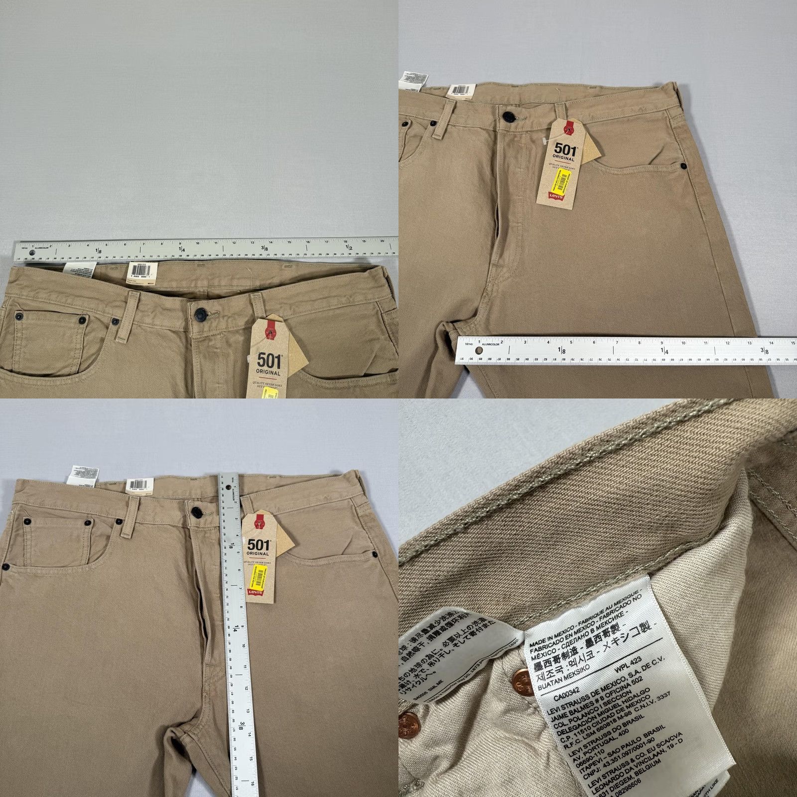 Levi's Levi's 501 Jeans Mens Beige 38x34 Denim Straight Leg Button Fly 5-Pocket Regular Fit Size US 38 / EU 54 - 8 Thumbnail