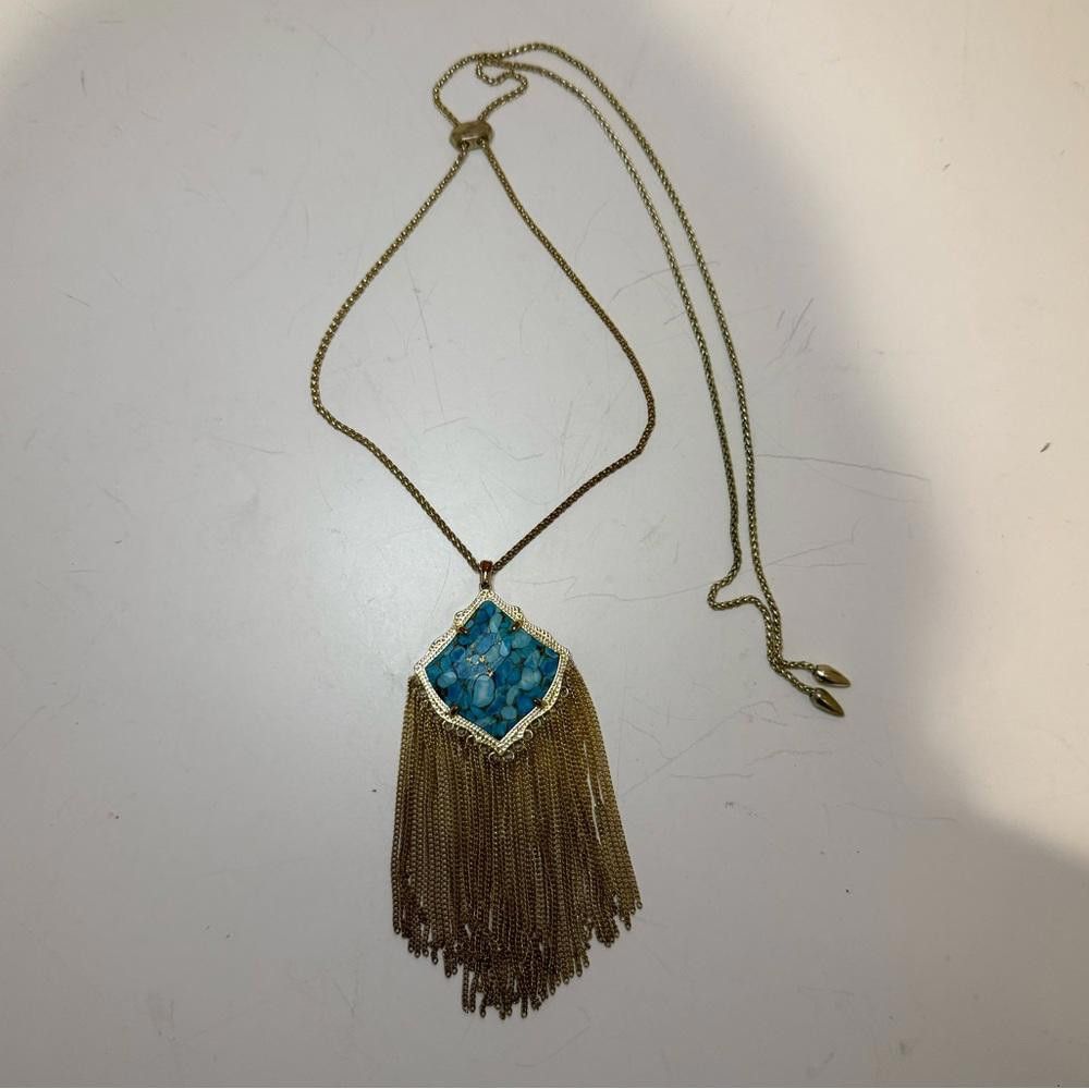 Designer Kendra Scott Kingston Bronze Vein Turquoise Fringe Necklace Size ONE SIZE - 3 Thumbnail