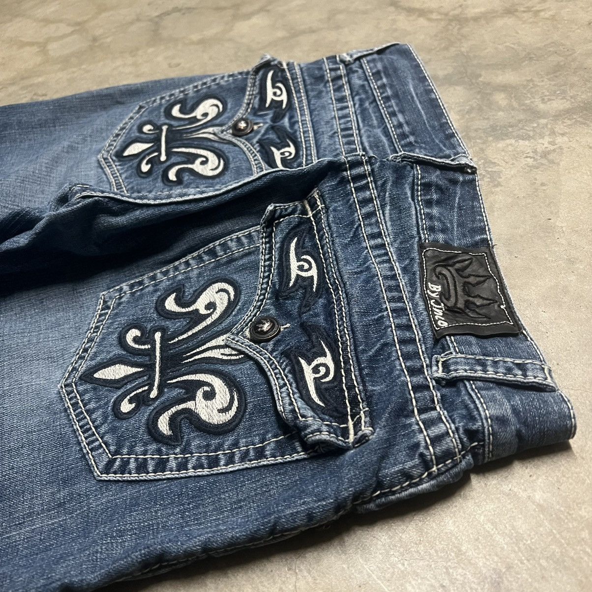 Affliction × Ed Hardy × JNCO Vintage Y2K JNCO Straight-Leg Embroidered Denim Jeans Size US 34 / EU 50 - 3 Thumbnail