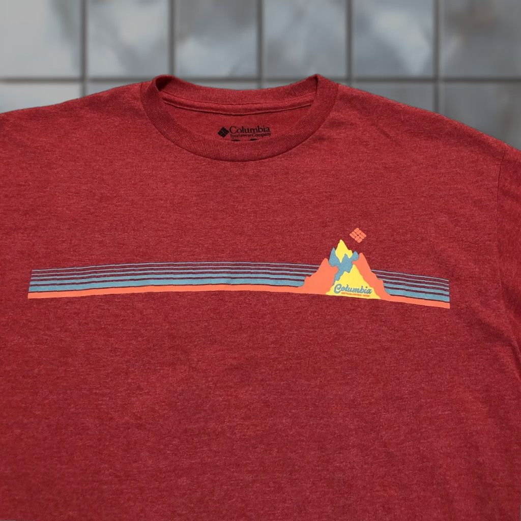 Vintage Columbia Sportswear Mens Size Medium Striped Graphic T-Shirt Heather Red Size US M / EU 48-50 / 2 - 1 Thumbnail