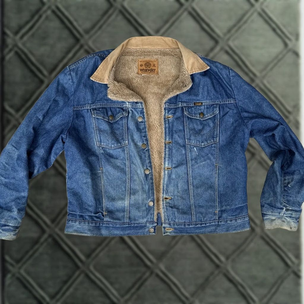 Wrangler VINTAGE Wrangler Denim Jacket XL Chore Outdoor 1980s USA MADE Blue Sherpa Trucker Mens Mens Size US XL / EU 56 / 4 - 1 Thumbnail