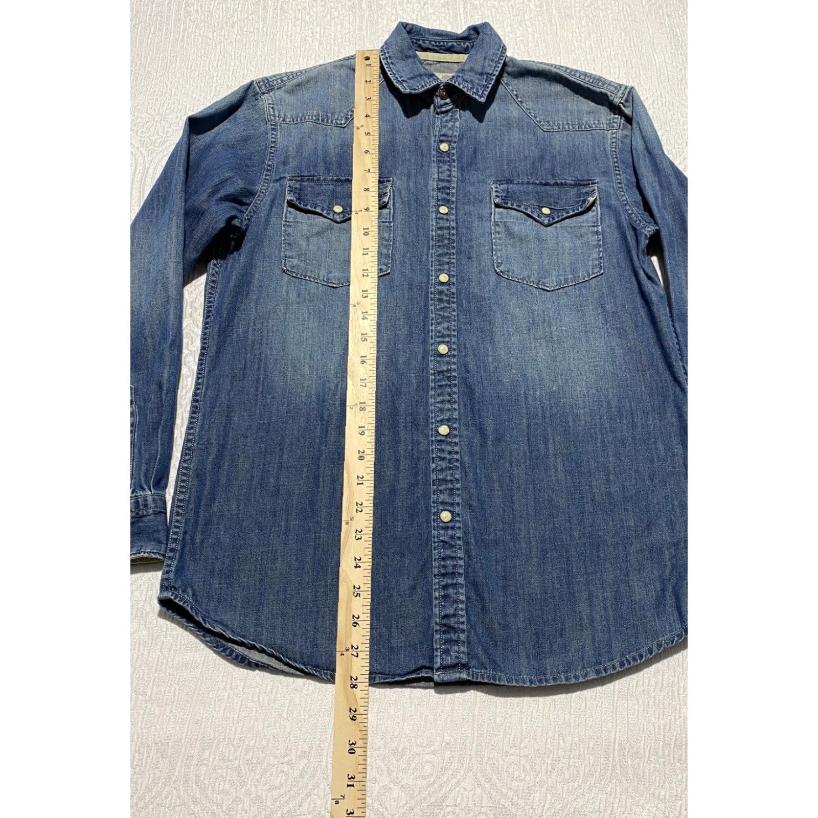 Denime RuffHewn Shirt Mens Small Blue Denim Western Snap Front Long Sleeve Casual Size US S / EU 44-46 / 1 - 3 Thumbnail
